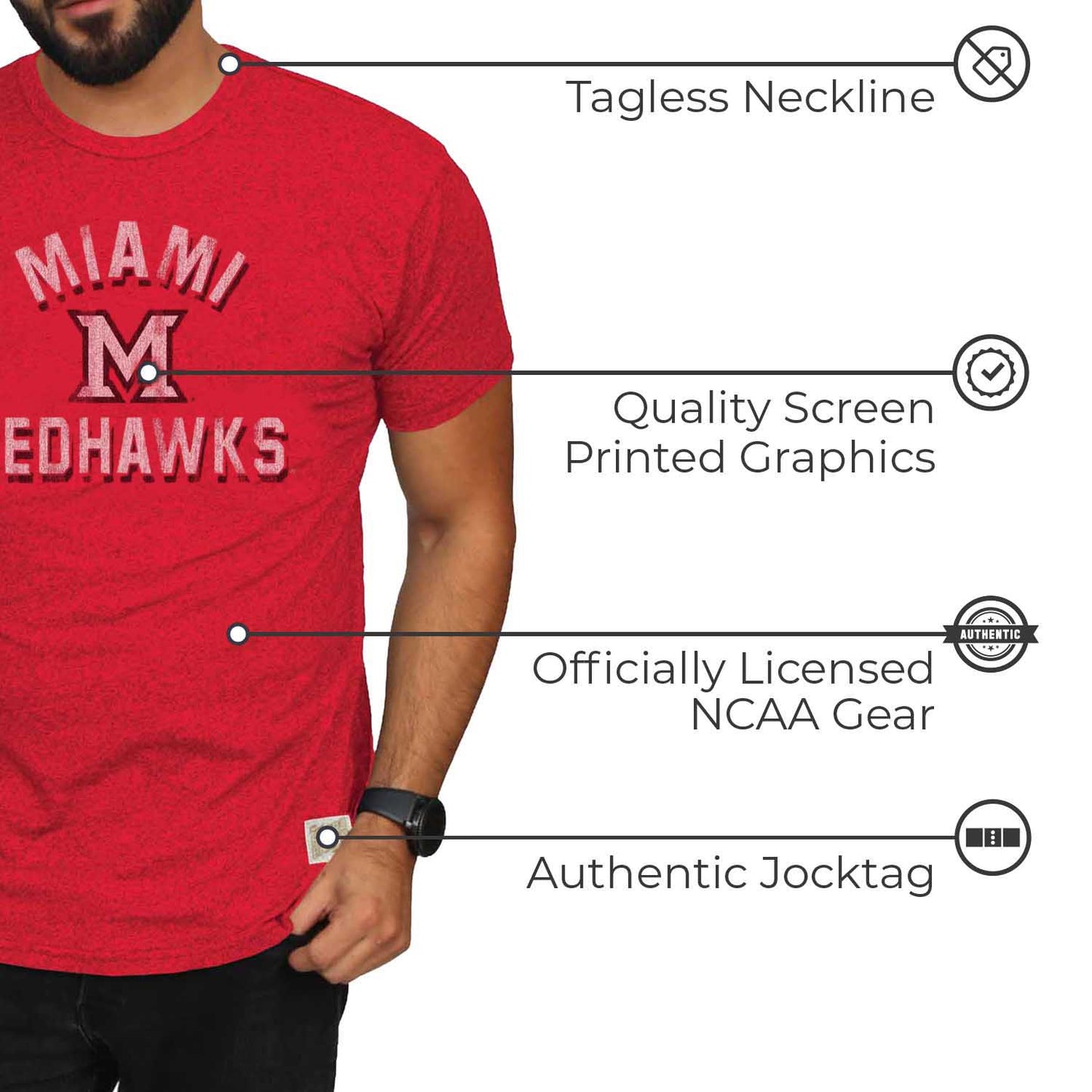 Miami Redhawks Adult College Team Color T-Shirt - Red