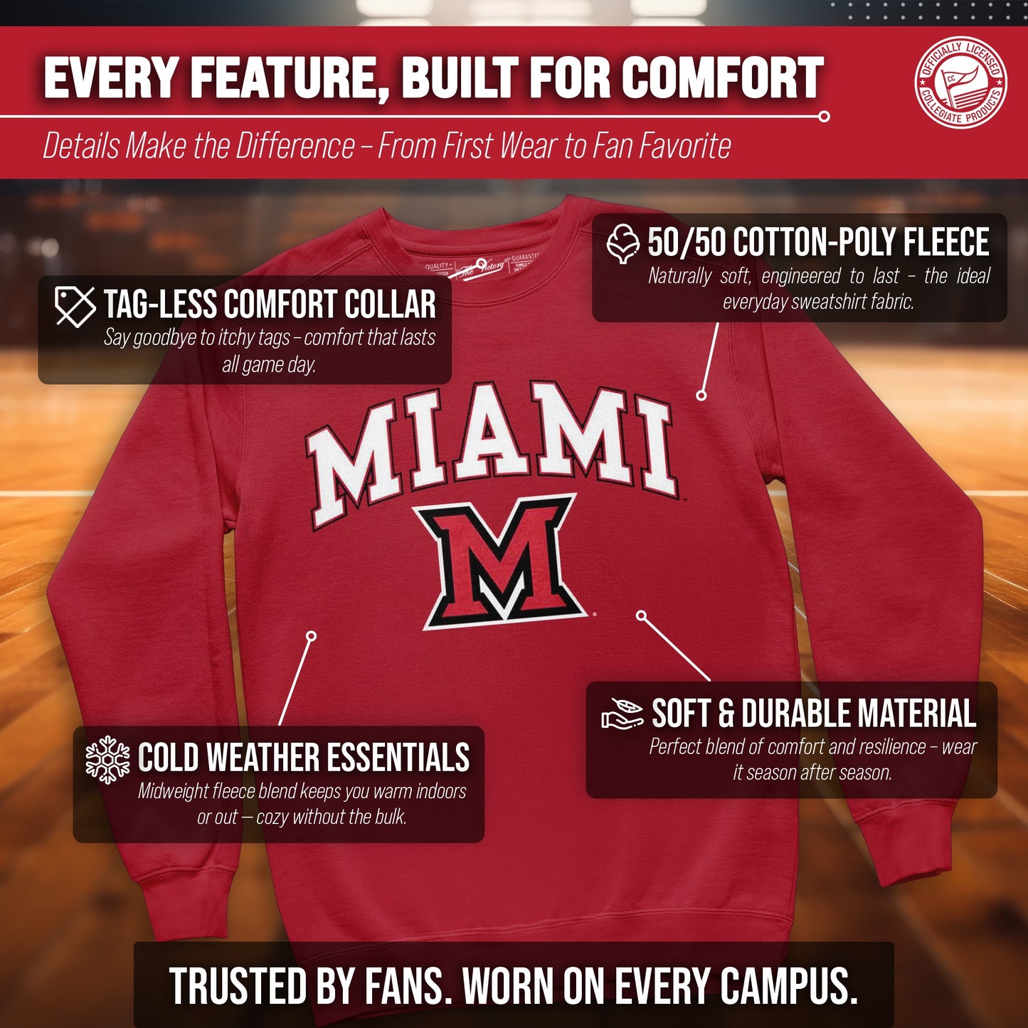 Miami Redhawks Adult Arch & Logo Soft Style Gameday Crewneck Sweatshirt - Red