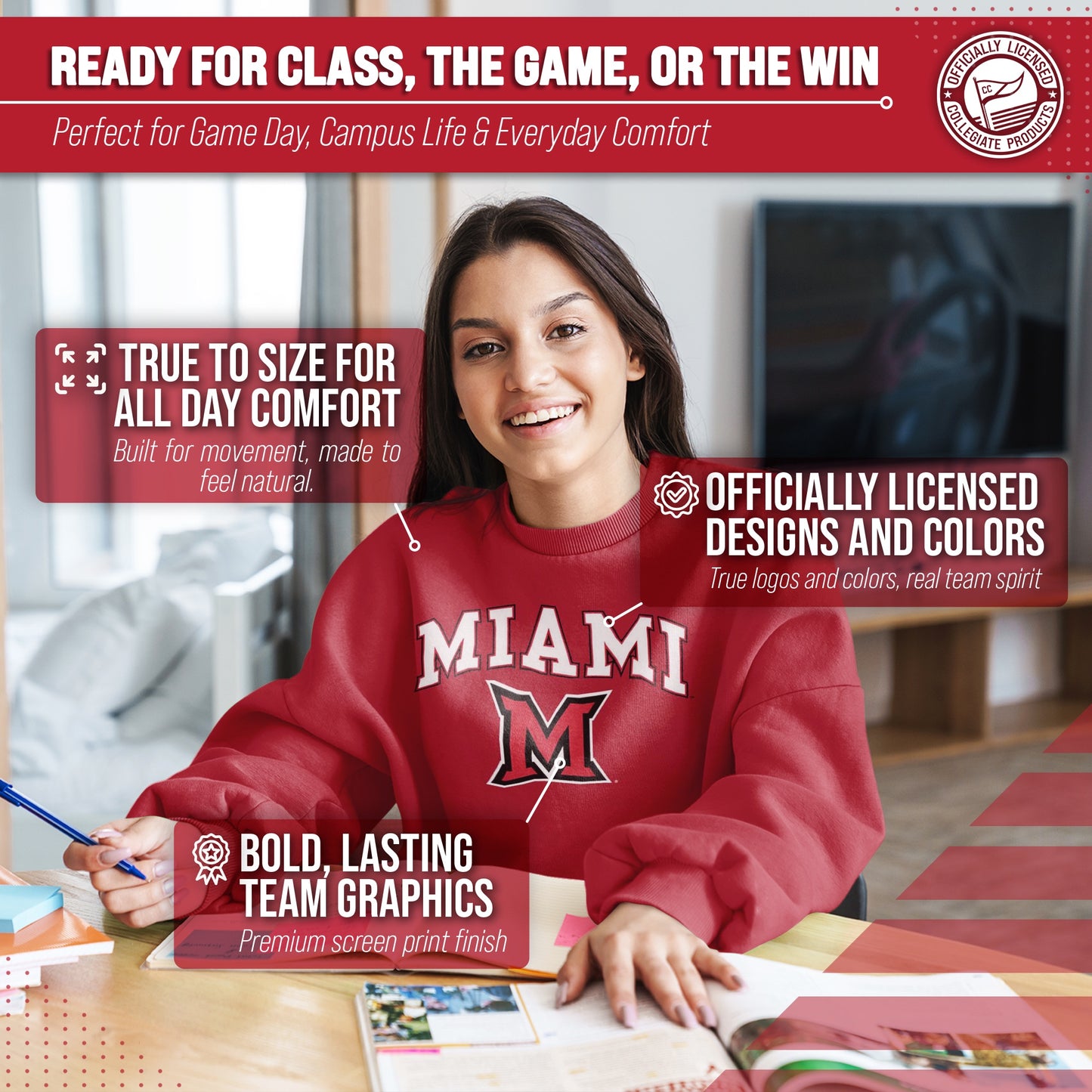 Miami Redhawks Adult Arch & Logo Soft Style Gameday Crewneck Sweatshirt - Red