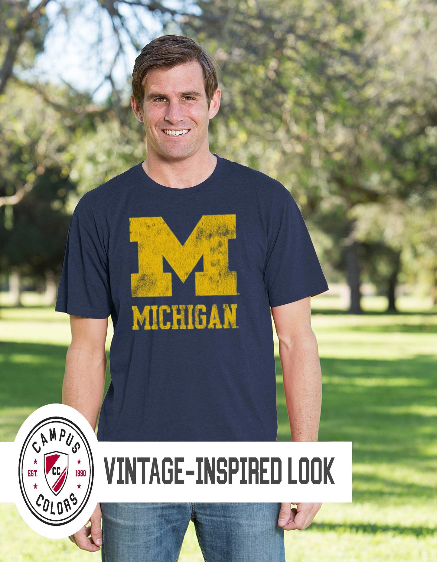 Michigan Wolverines Adult MVP Heathered Cotton Blend T-Shirt - Navy