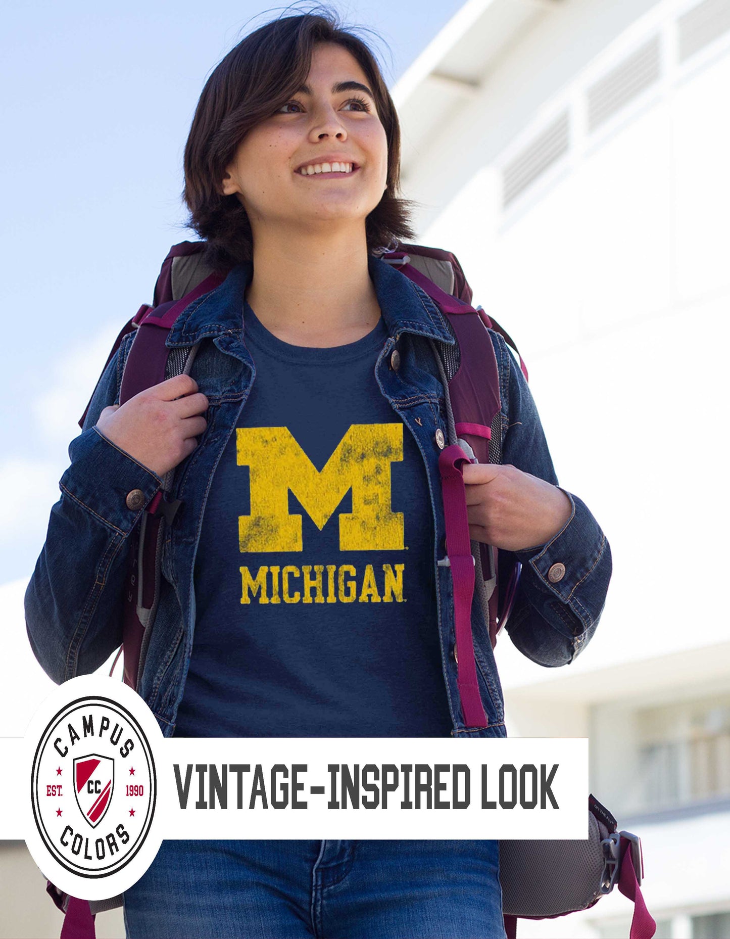 Michigan Wolverines Adult MVP Heathered Cotton Blend T-Shirt - Navy