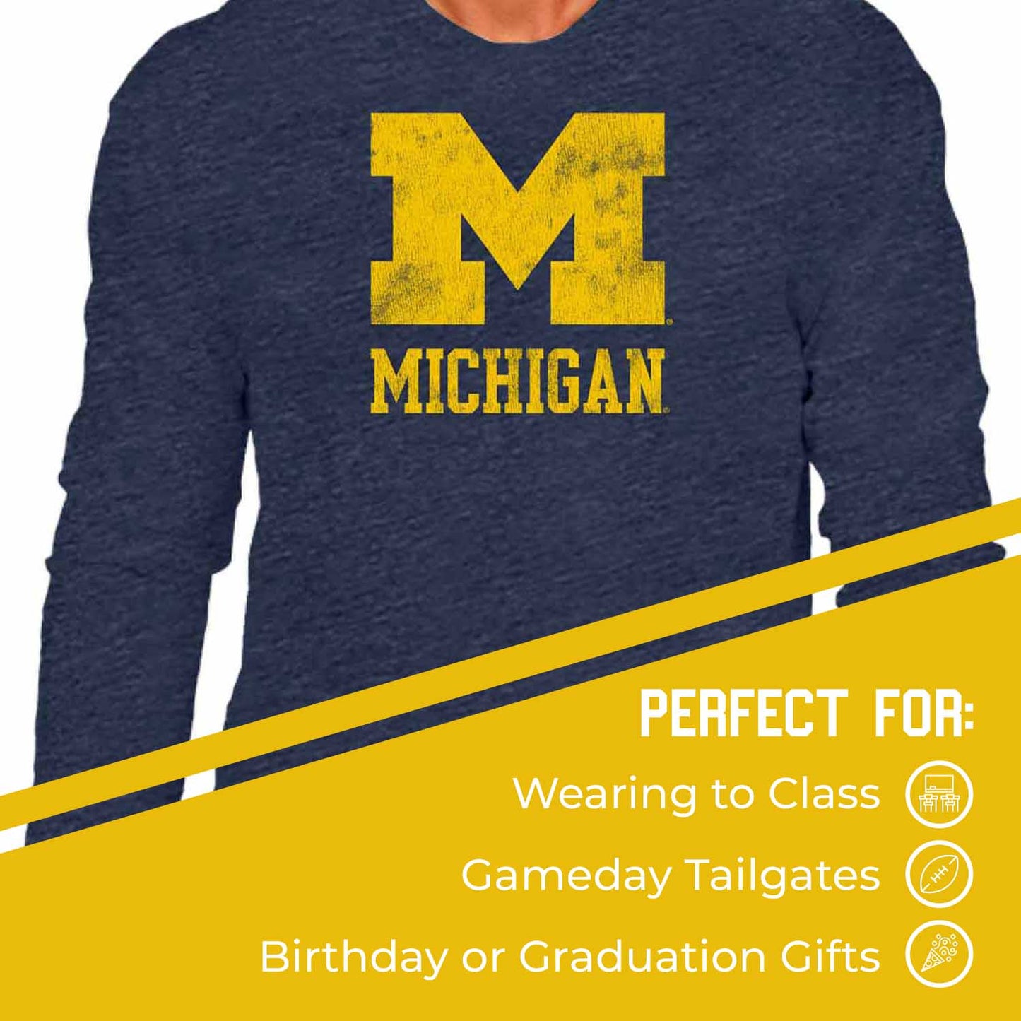 Michigan Wolverines NCAA MVP Adult Long-Sleeve Shirt - Navy