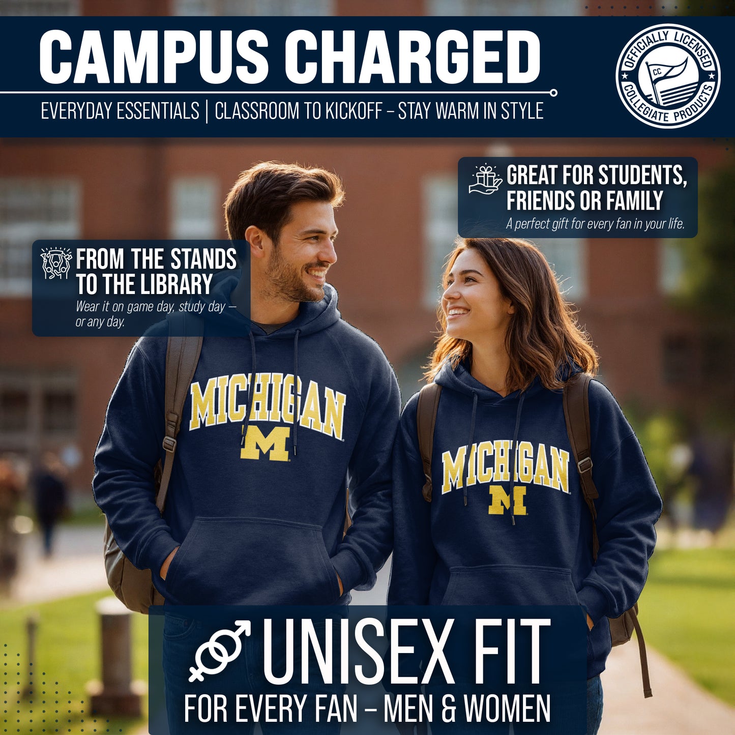 Michigan Wolverines NCAA Adult Tackle Twill Hooded Sweatshirt - Navy