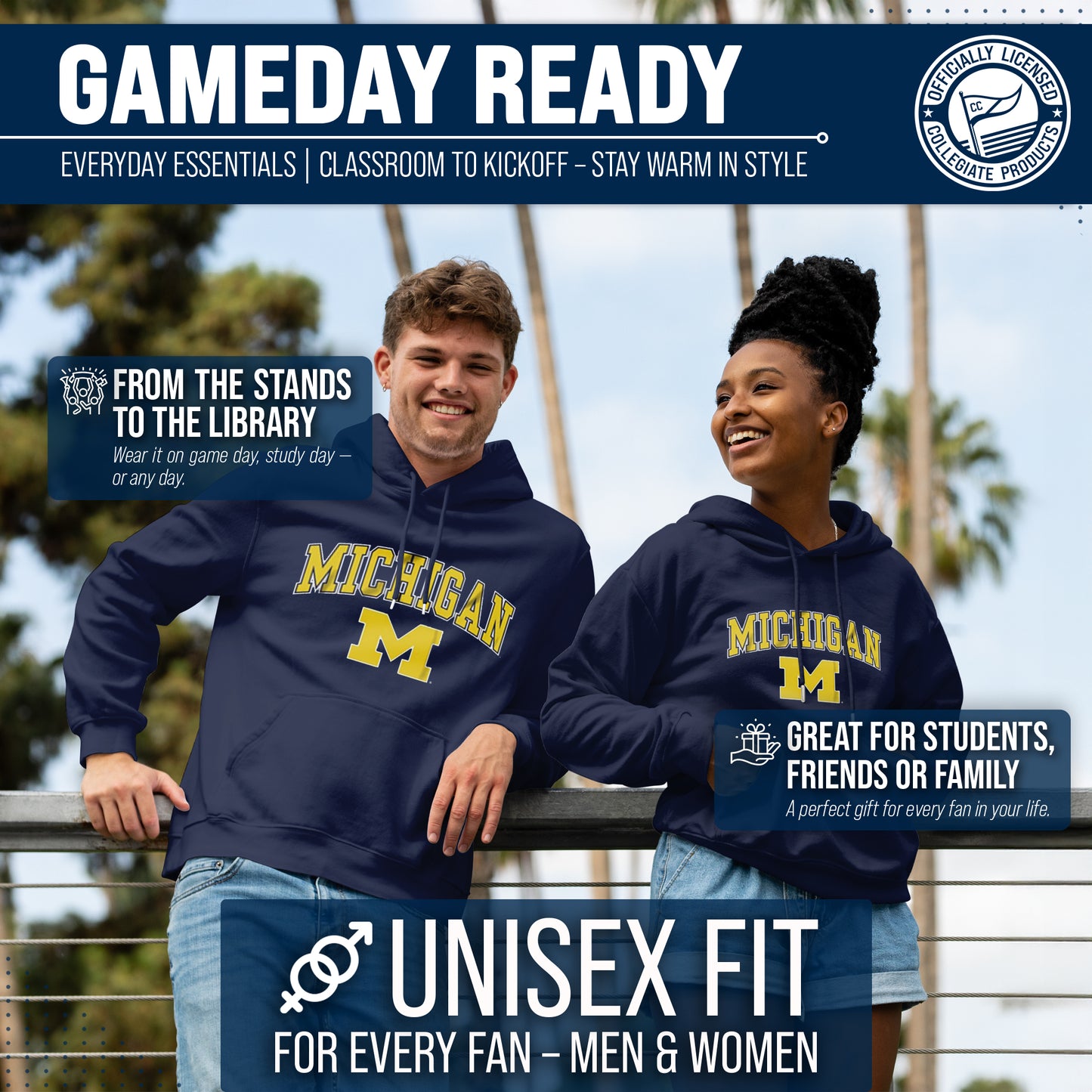 Michigan Wolverines Adult Arch & Logo Soft Style Gameday Hooded Sweatshirt - Navy
