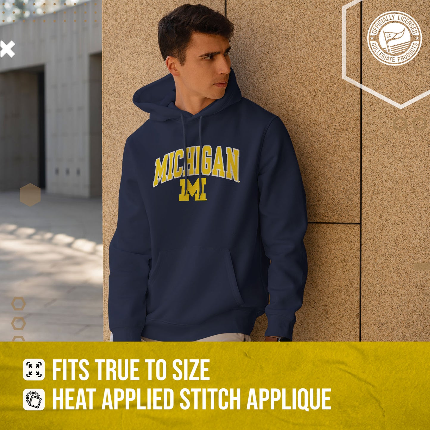 Michigan Wolverines NCAA Adult Tackle Twill Hooded Sweatshirt - Navy