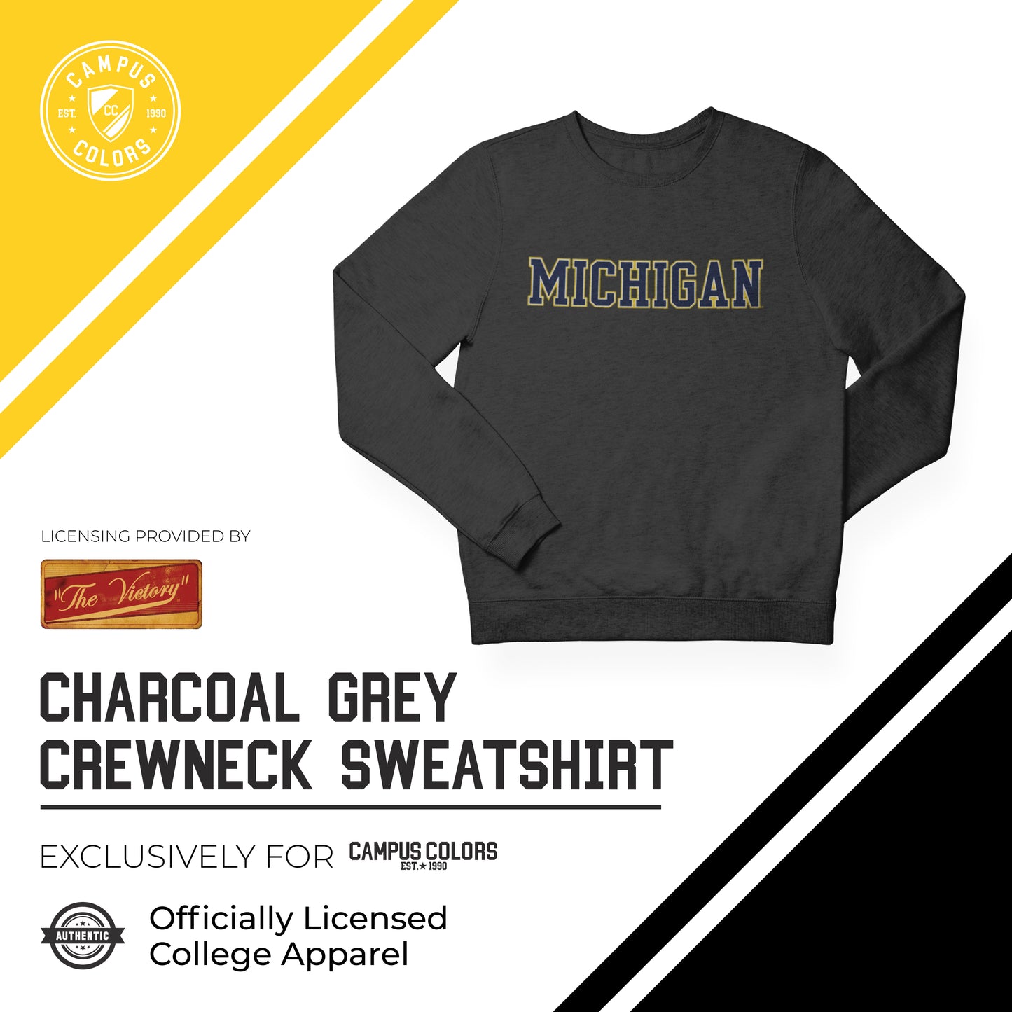 Michigan Wolverines NCAA Adult Charcoal Crewneck Fleece Sweatshirt - Charcoal