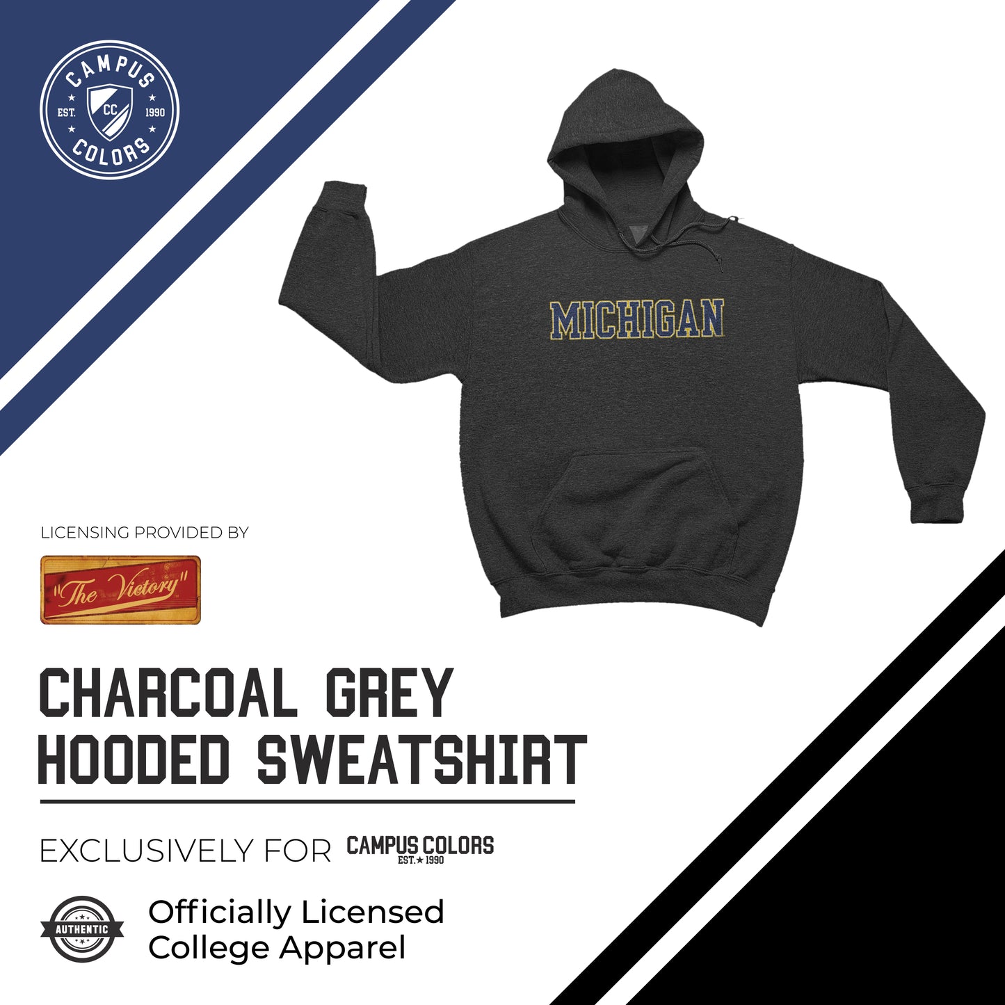 Michigan Wolverines NCAA Adult Cotton Blend Charcoal Hooded Sweatshirt - Charcoal