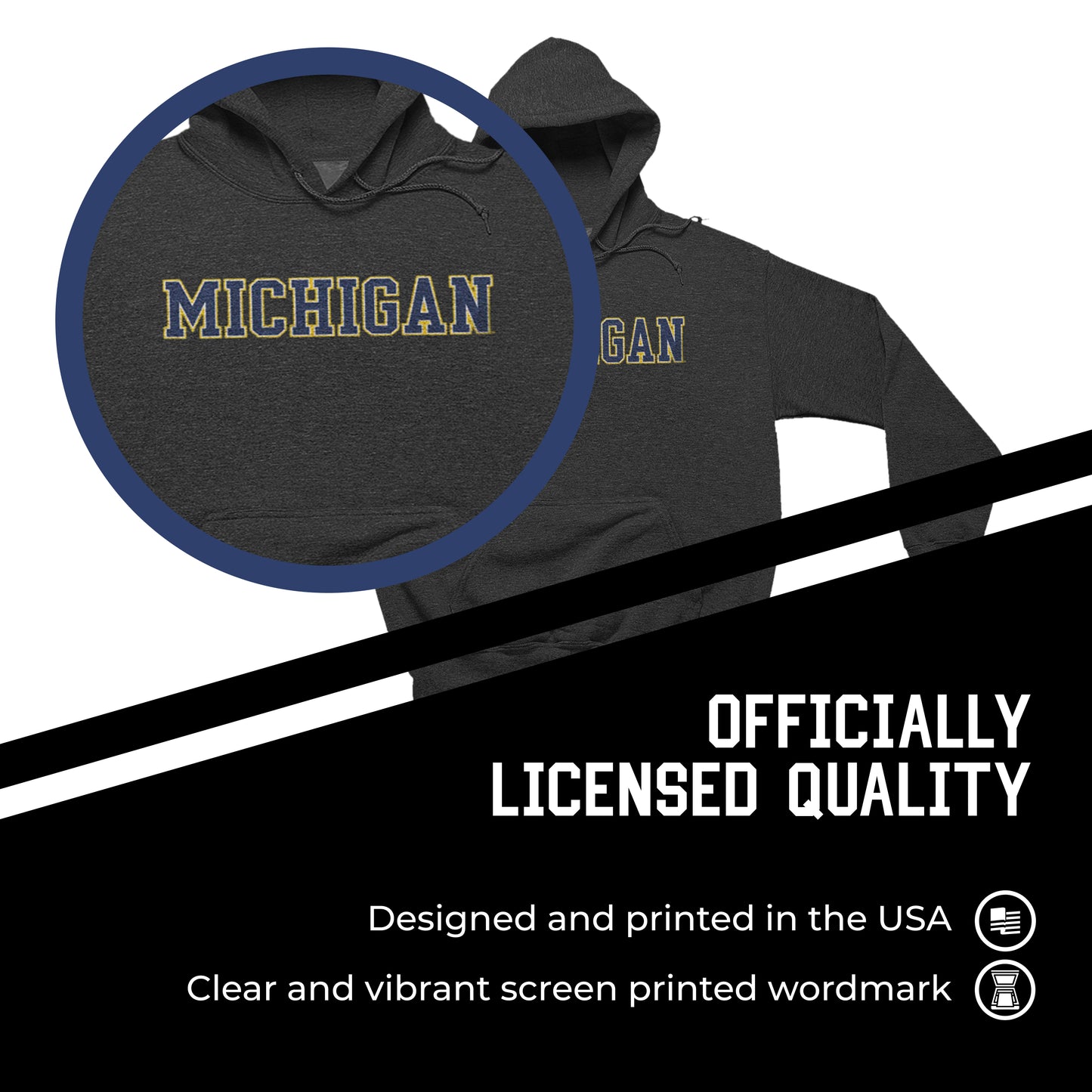 Michigan Wolverines NCAA Adult Cotton Blend Charcoal Hooded Sweatshirt - Charcoal