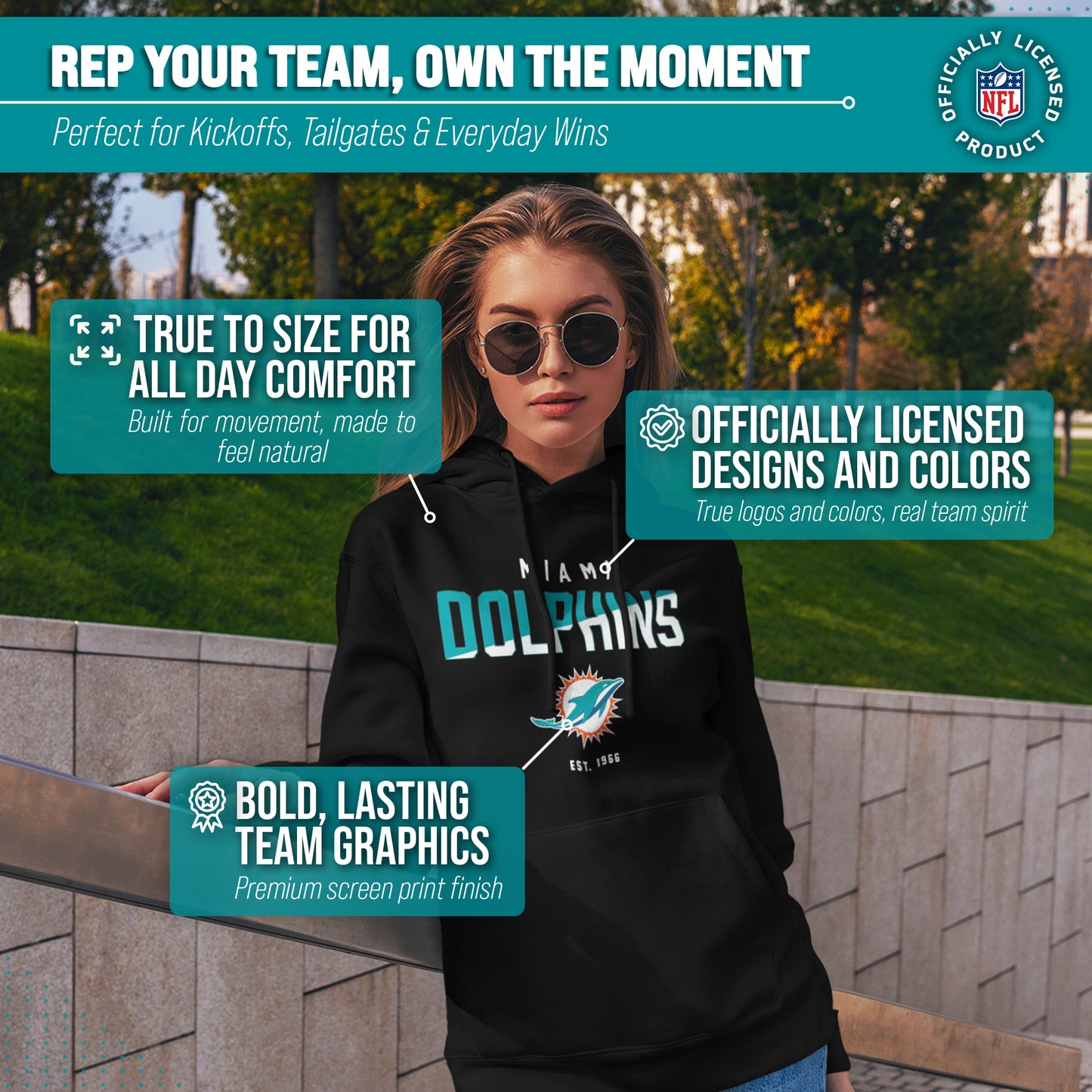 Miami Dolphins Adult NFL Diagonal Fade Fleece Hooded Sweatshirt - Black