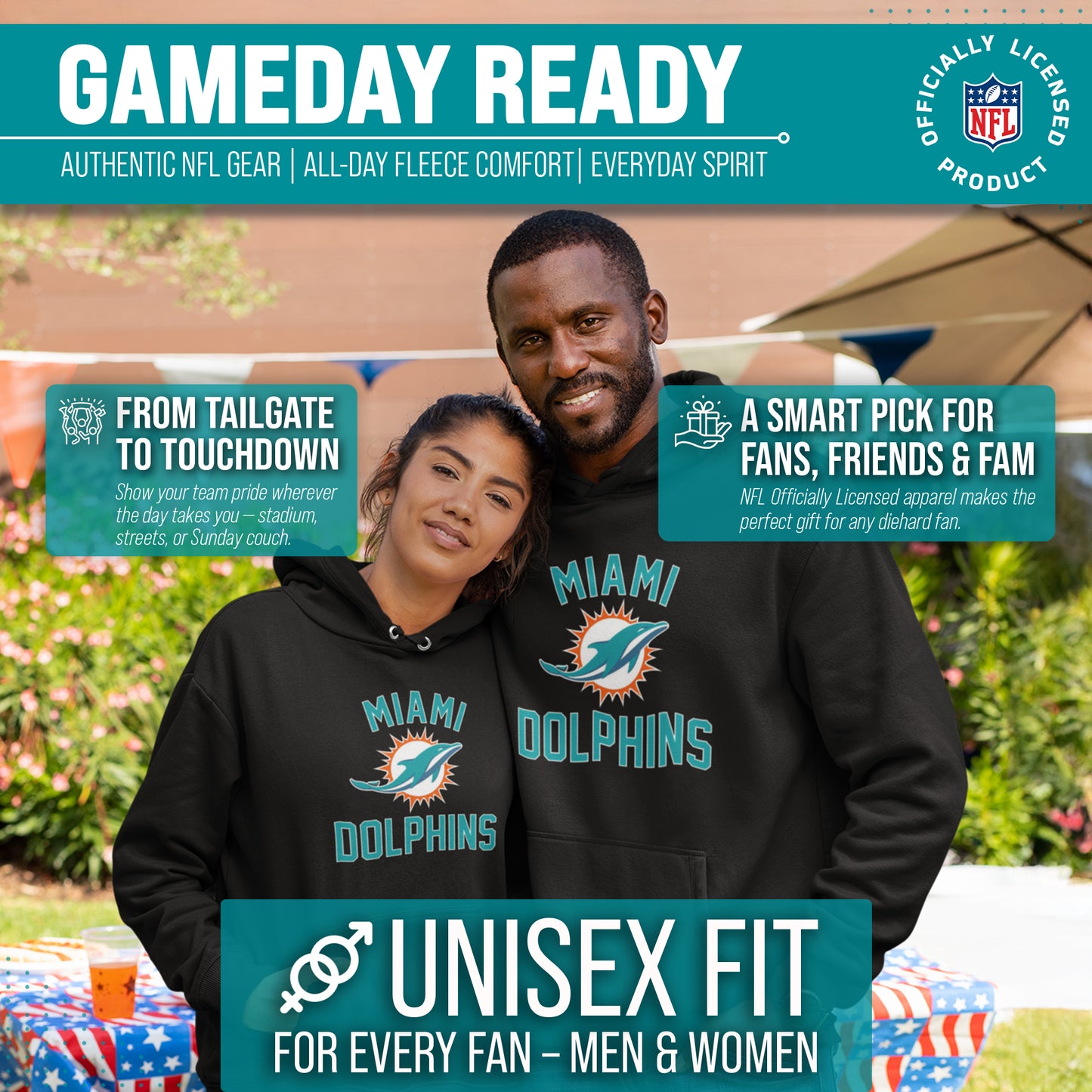 Miami Dolphins NFL Adult Gameday Hooded Sweatshirt - Black