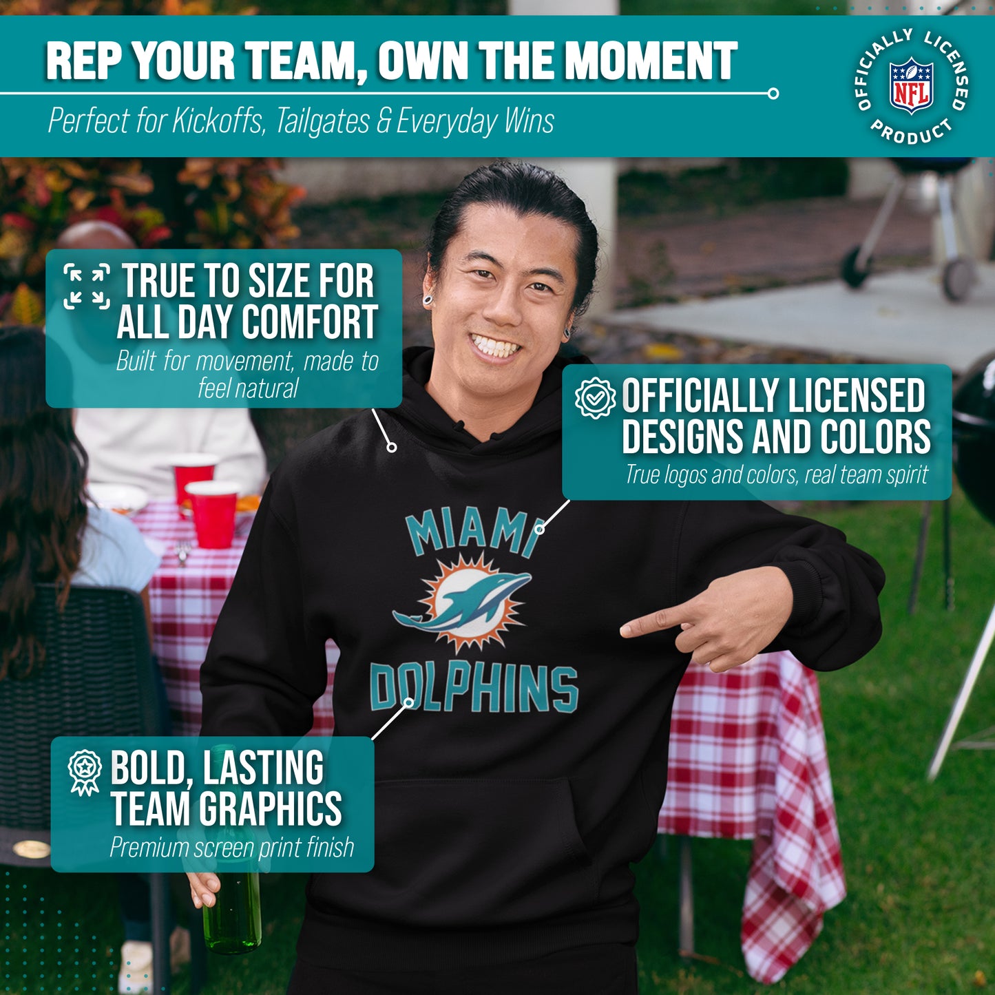 Miami Dolphins NFL Adult Gameday Hooded Sweatshirt - Black