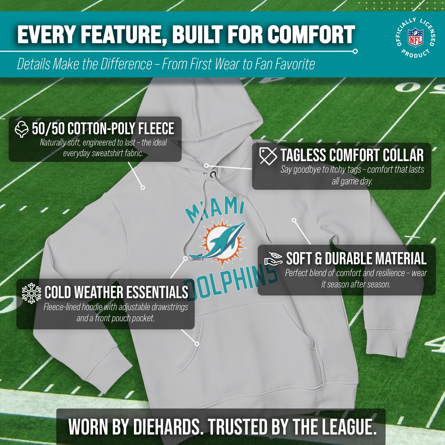 Miami Dolphins NFL Adult Gameday Hooded Sweatshirt - Gray