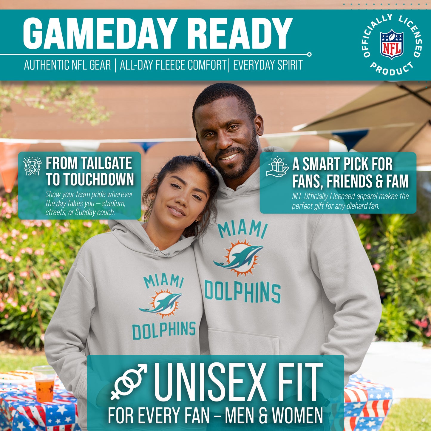 Miami Dolphins NFL Adult Gameday Hooded Sweatshirt - Gray