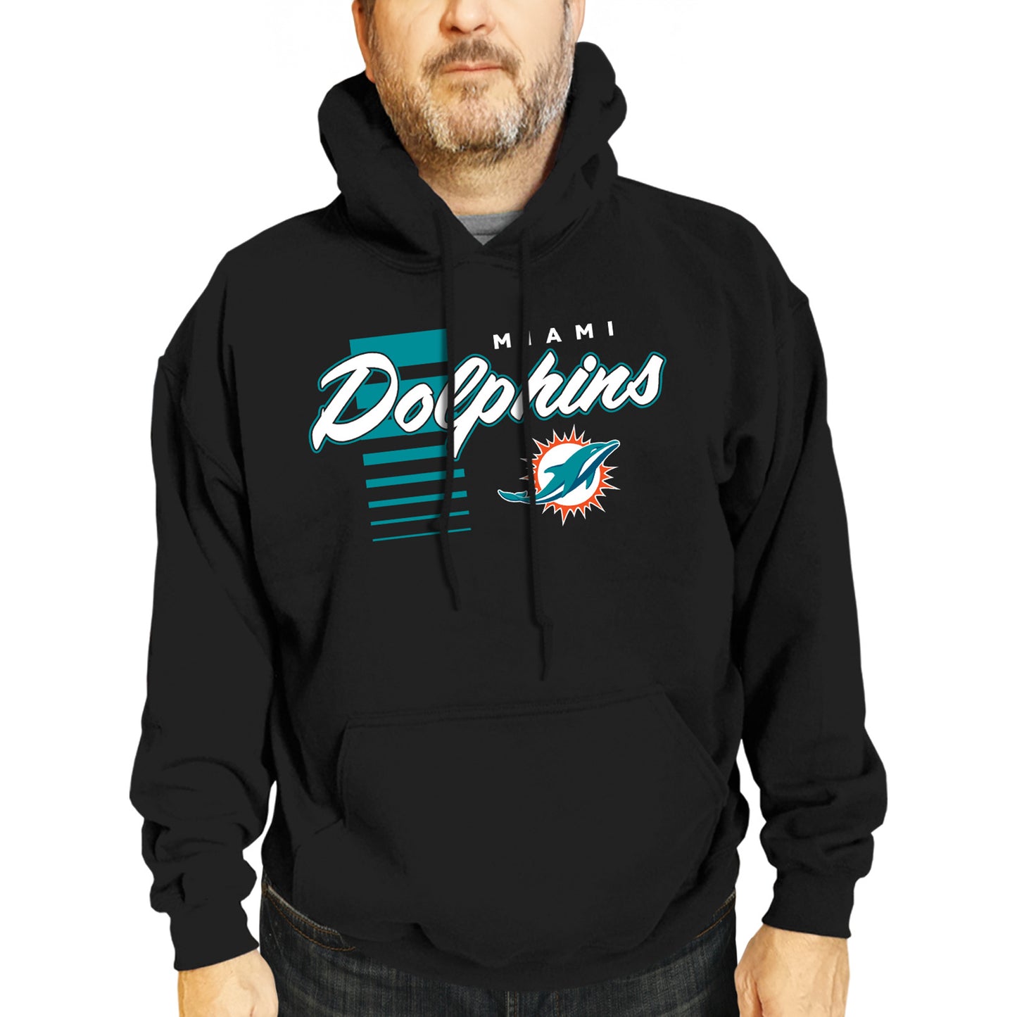 Miami Dolphins NFL Adult Unisex Retro Script Ultra Soft Fleece Hooded Sweatshirt - Black