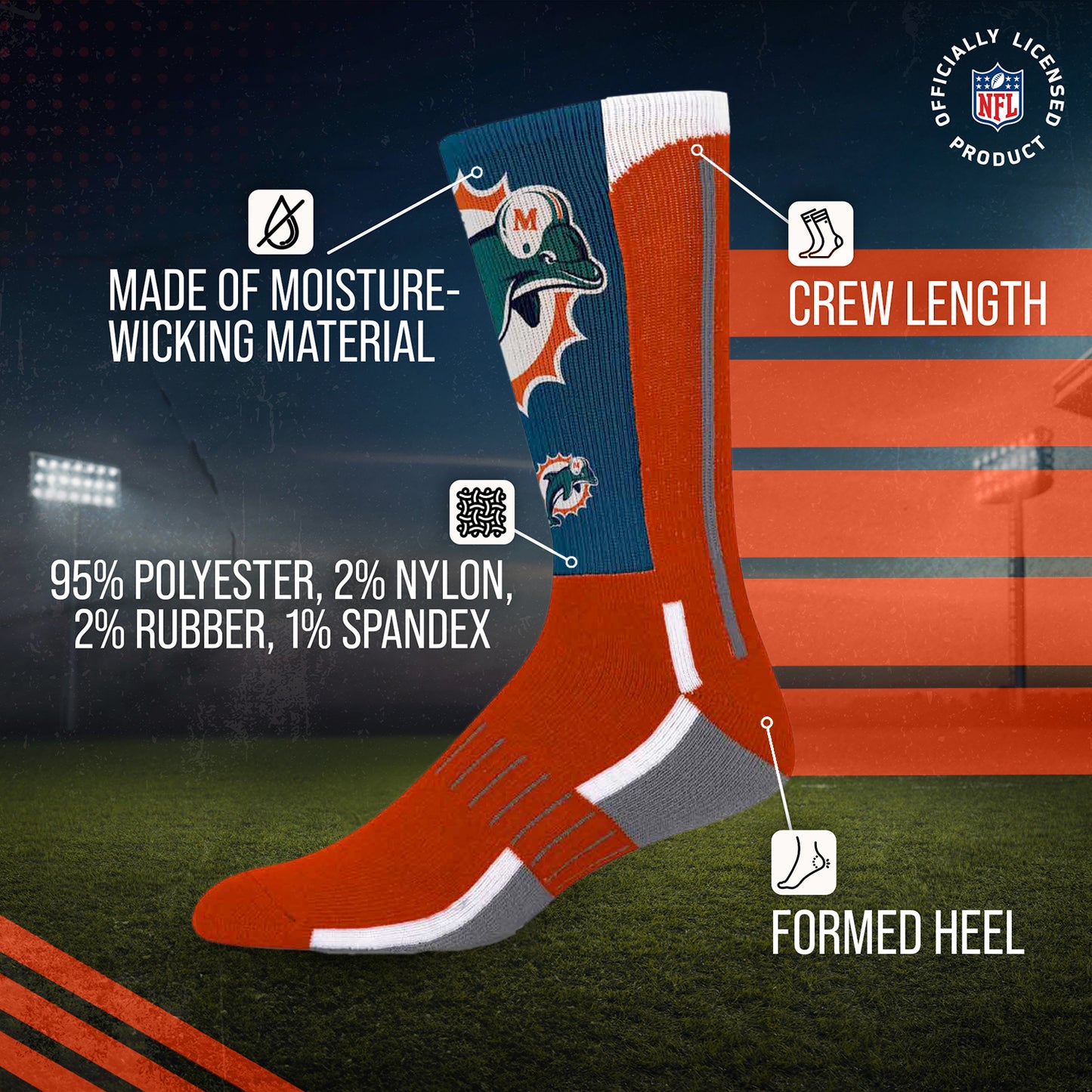 Miami Dolphins NFL V Curve Socks - Team Color