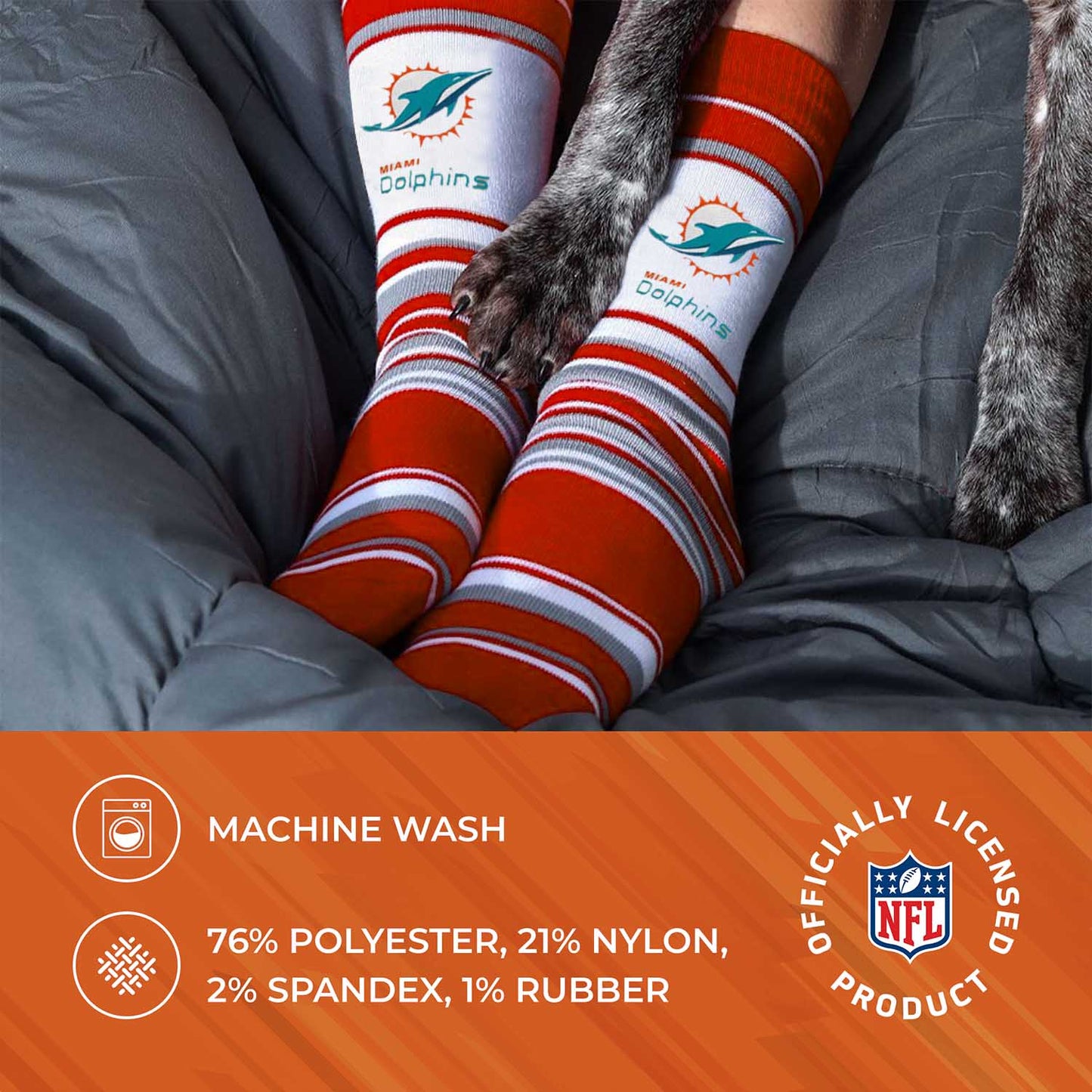 Miami Dolphins NFL Adult Striped Dress Socks - Orange