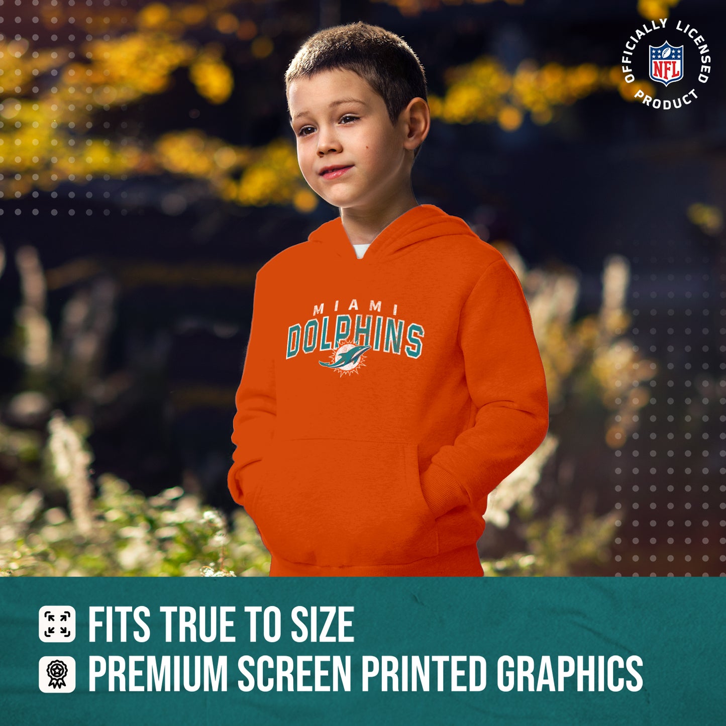 Miami Dolphins NFL Youth Starting Fresh Hoodie- Pro Football Sweatshirt for Boys and Girls - Orange