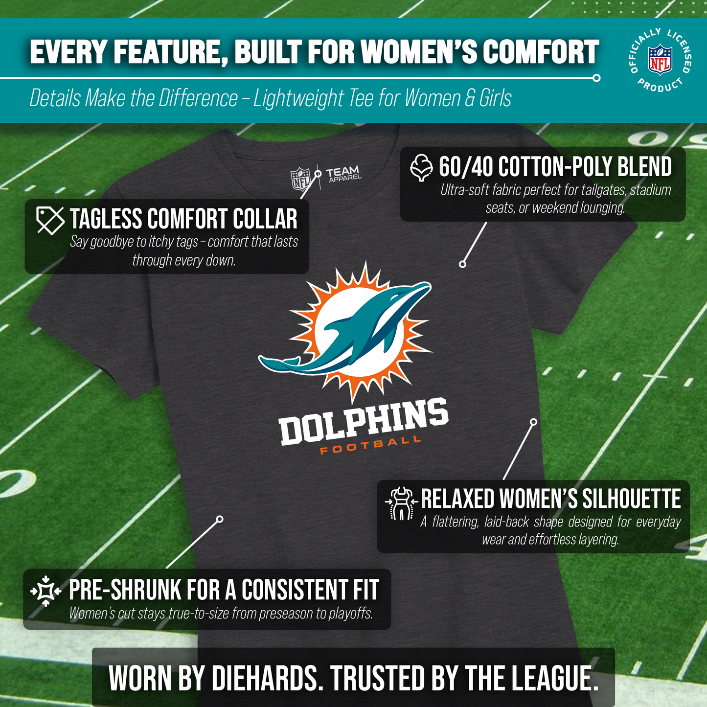 Miami Dolphins Women's NFL Ultimate Fan Logo Short Sleeve T-Shirt - Black