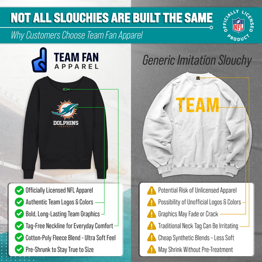 Miami Dolphins Women's NFL Ultimate Fan Logo Slouchy Crewneck -Tagless Fleece Lightweight Pullover - Charcoal