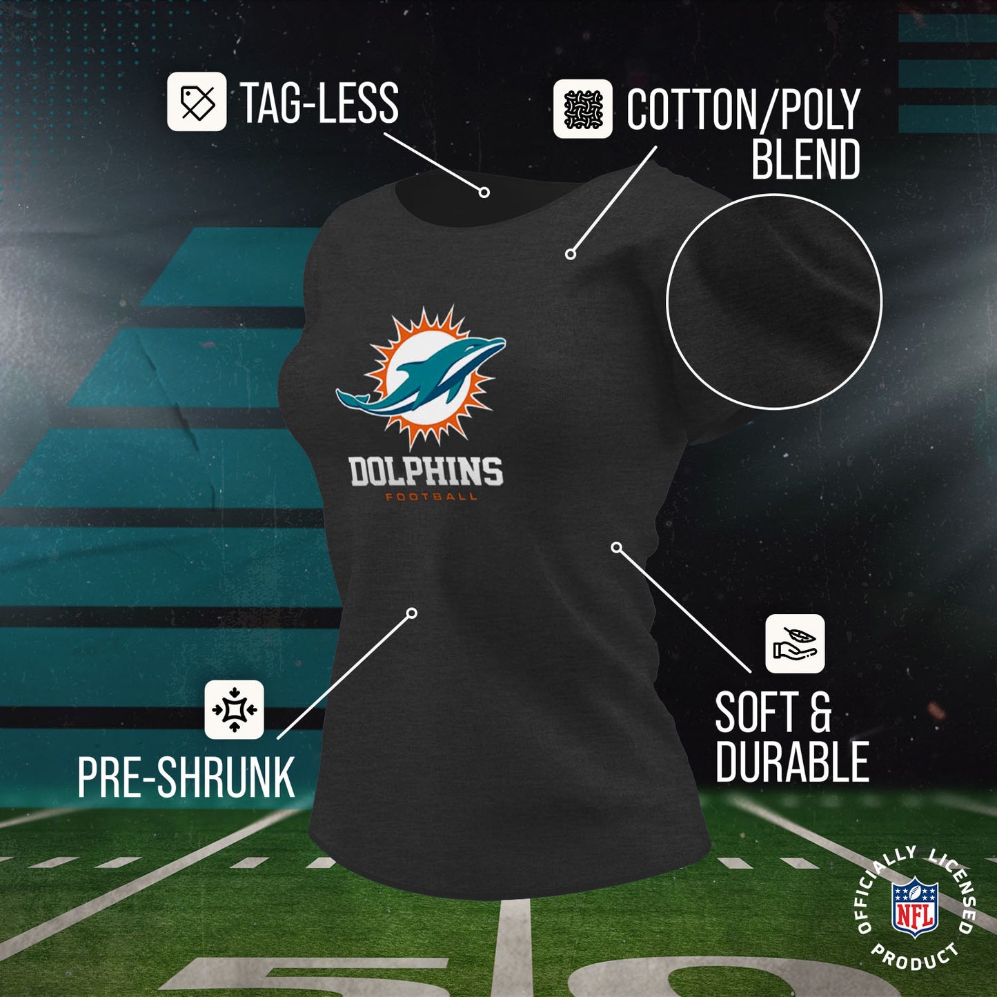 Miami Dolphins Women's NFL Ultimate Fan Logo Short Sleeve T-Shirt - Black