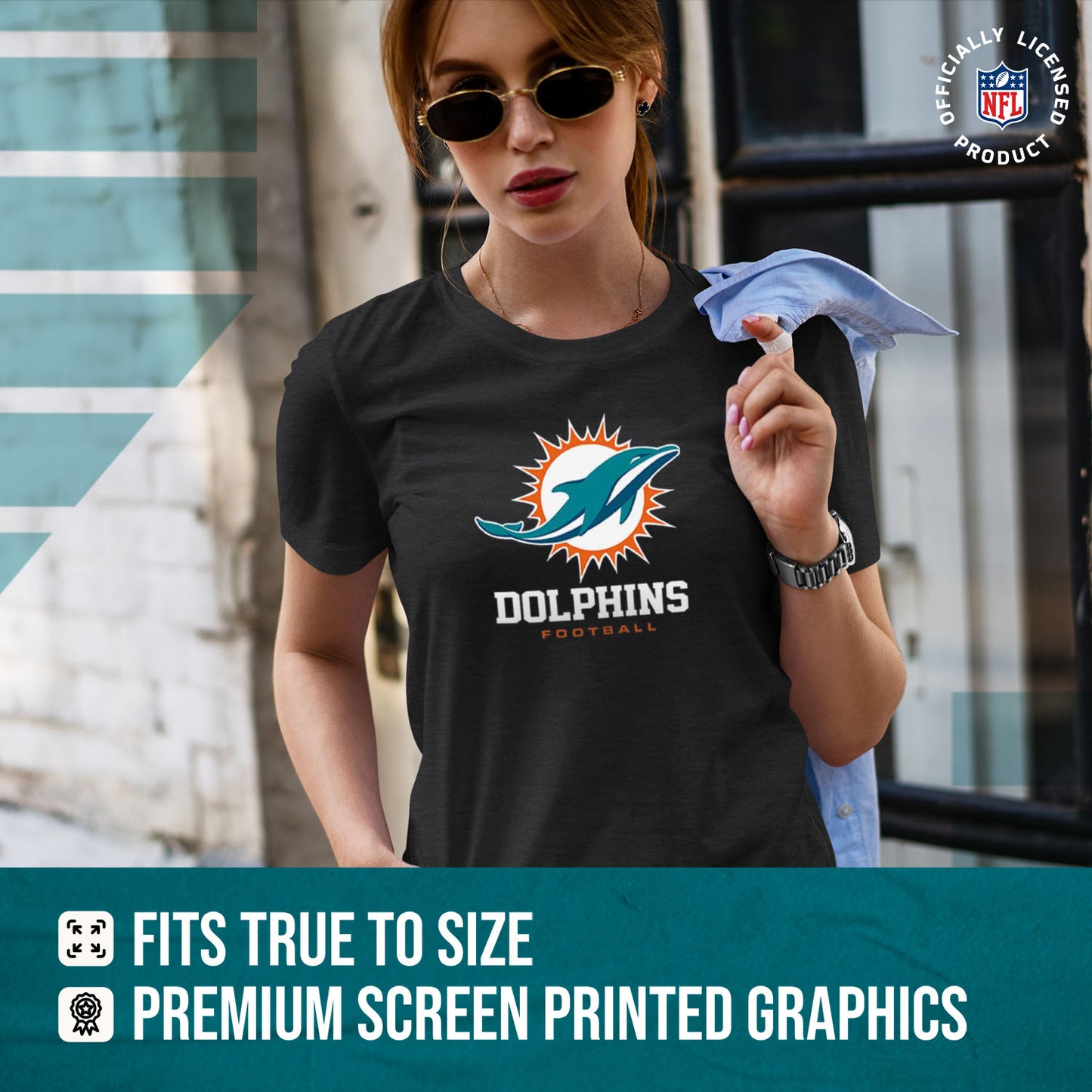 Miami Dolphins Women's NFL Ultimate Fan Logo Short Sleeve T-Shirt - Black