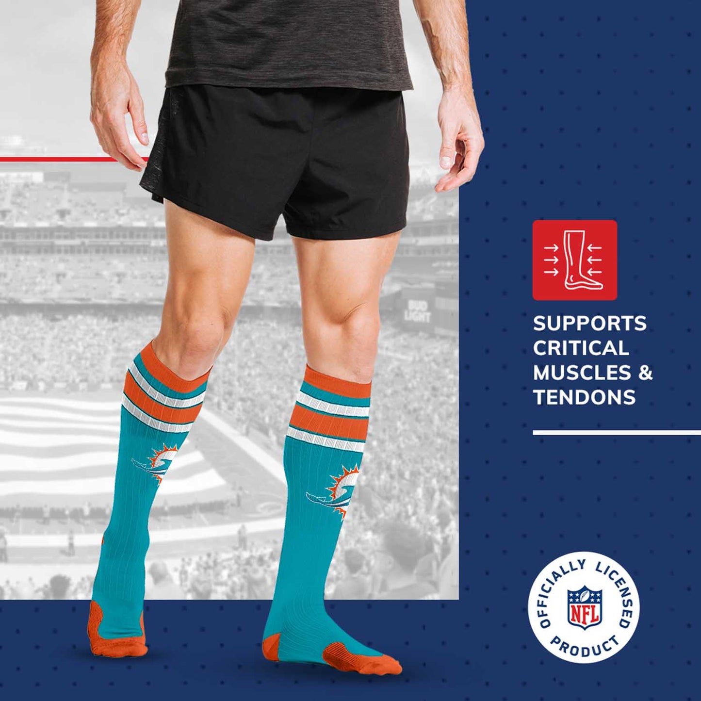 Miami Dolphins NFL Adult Knee High-Performance Socks - Aqua