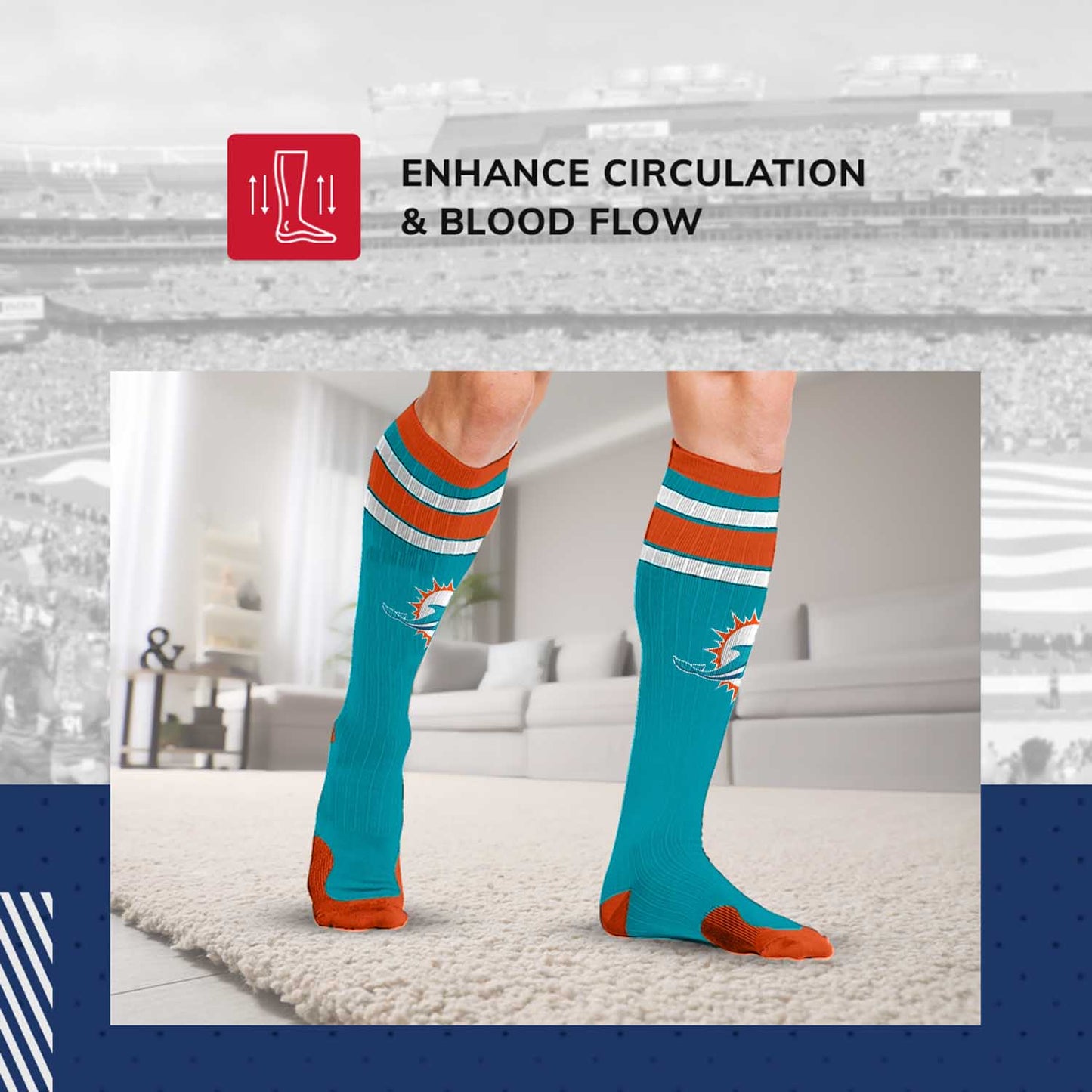 Miami Dolphins NFL Adult Knee High-Performance Socks - Aqua