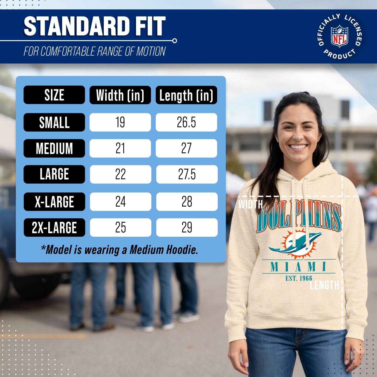Miami Dolphins Ladies NFL Starstruck Fleece Pullover Hooded Sweatshirt - Cream