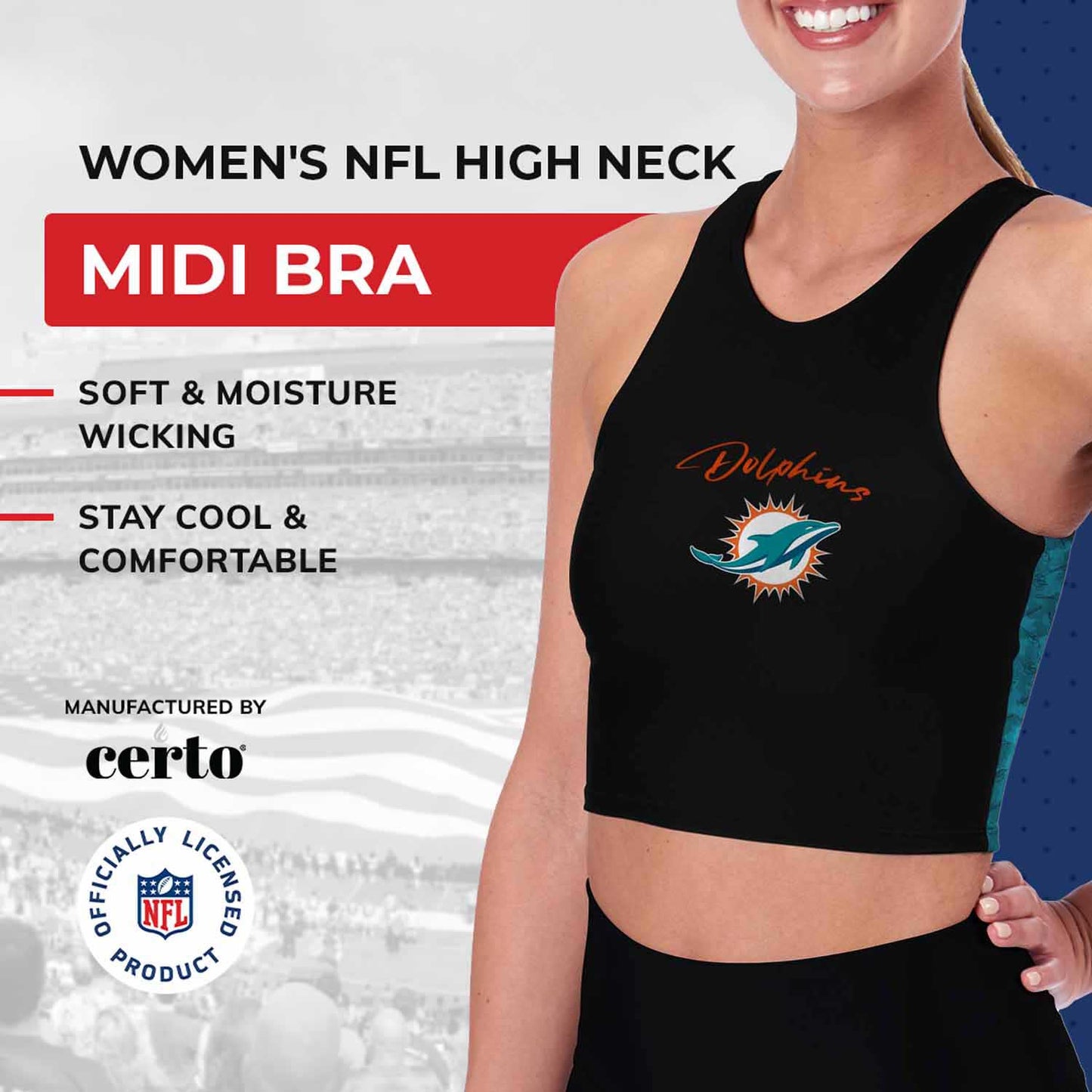 Miami Dolphins NFL Women's Sports Bra Activewear - Black