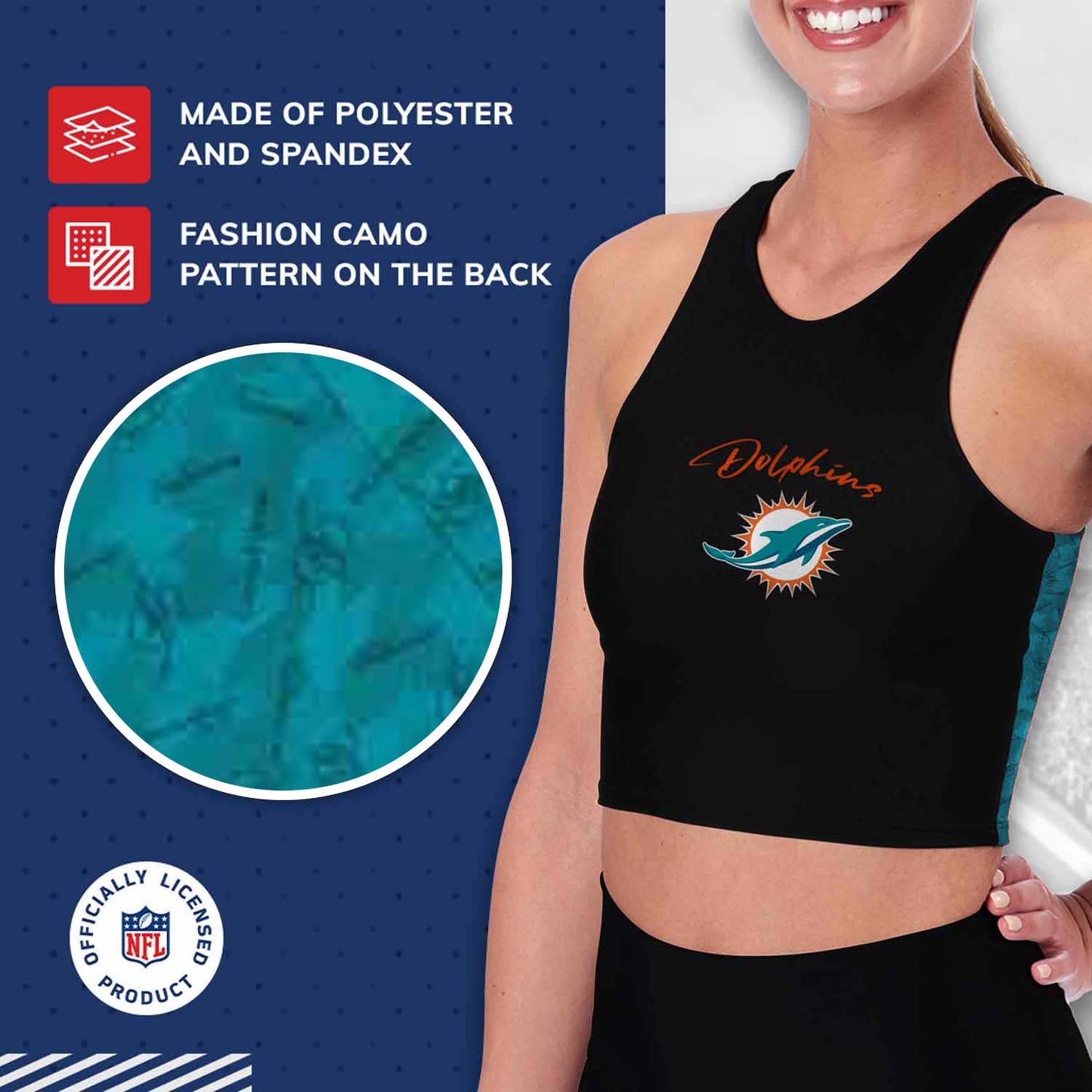 Miami Dolphins NFL Women's Sports Bra Activewear - Black