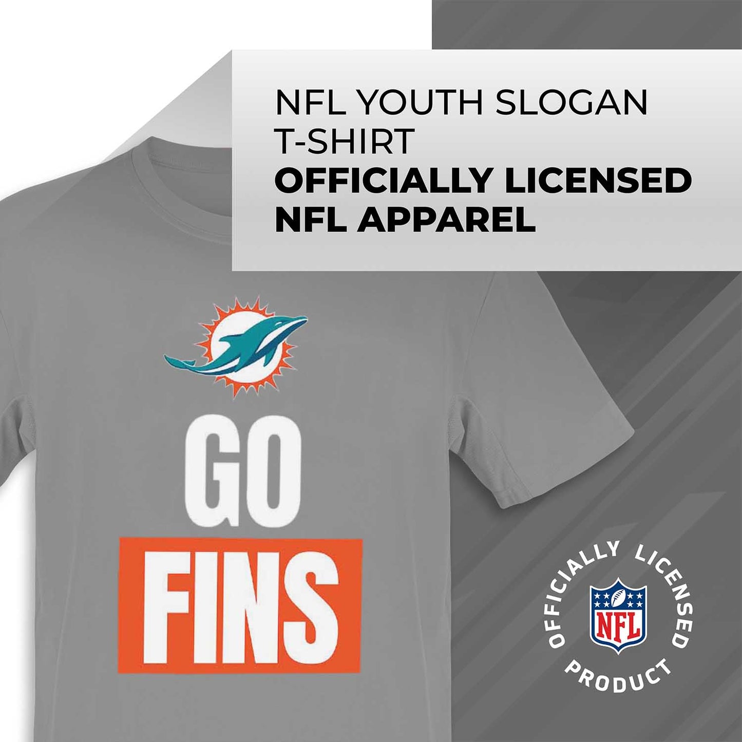 Miami Dolphins NFL Youth Team Slogan Short Sleeve Lightweight T Shirt - Gray