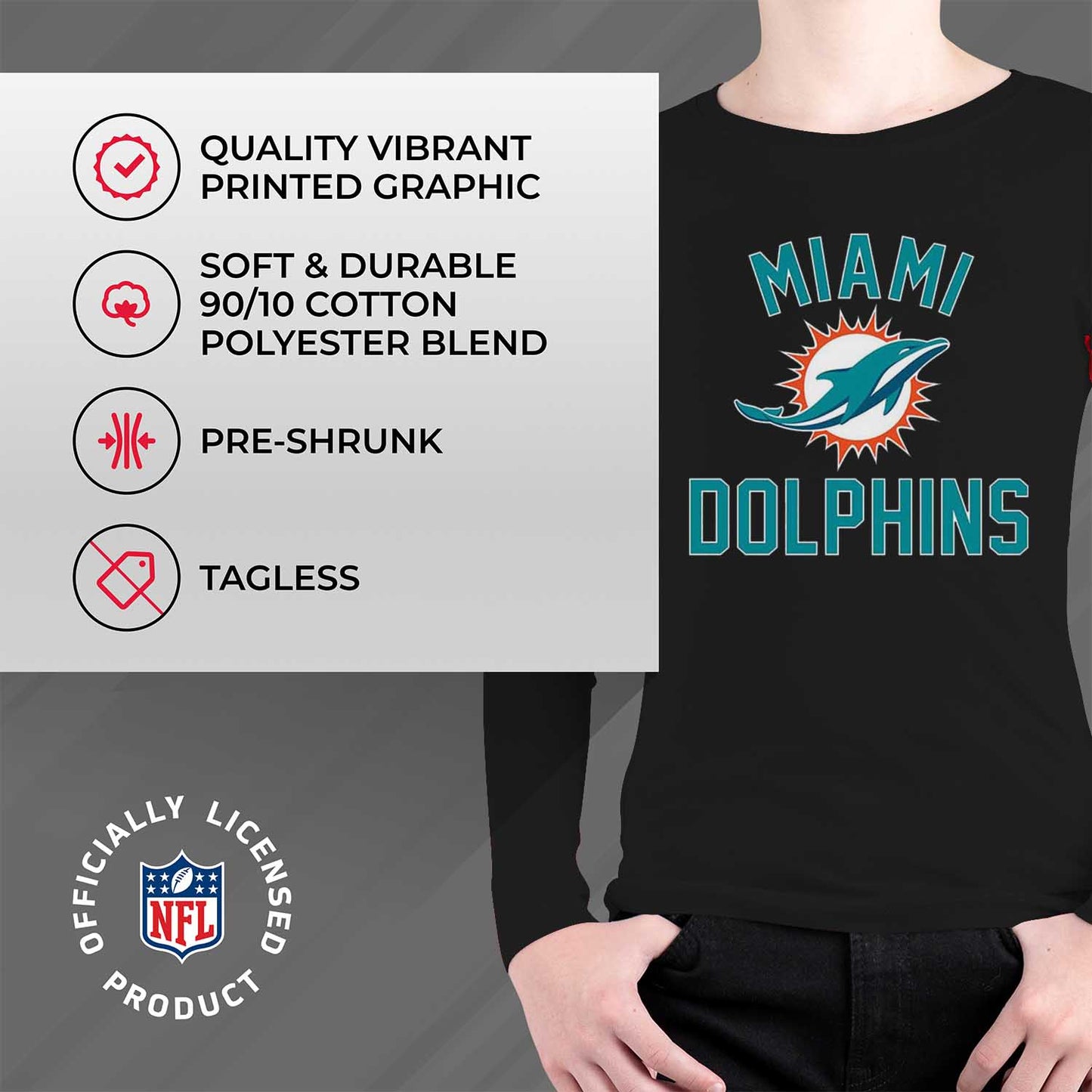 Miami Dolphins NFL Gameday Youth Football Long Sleeve Shirt - Black