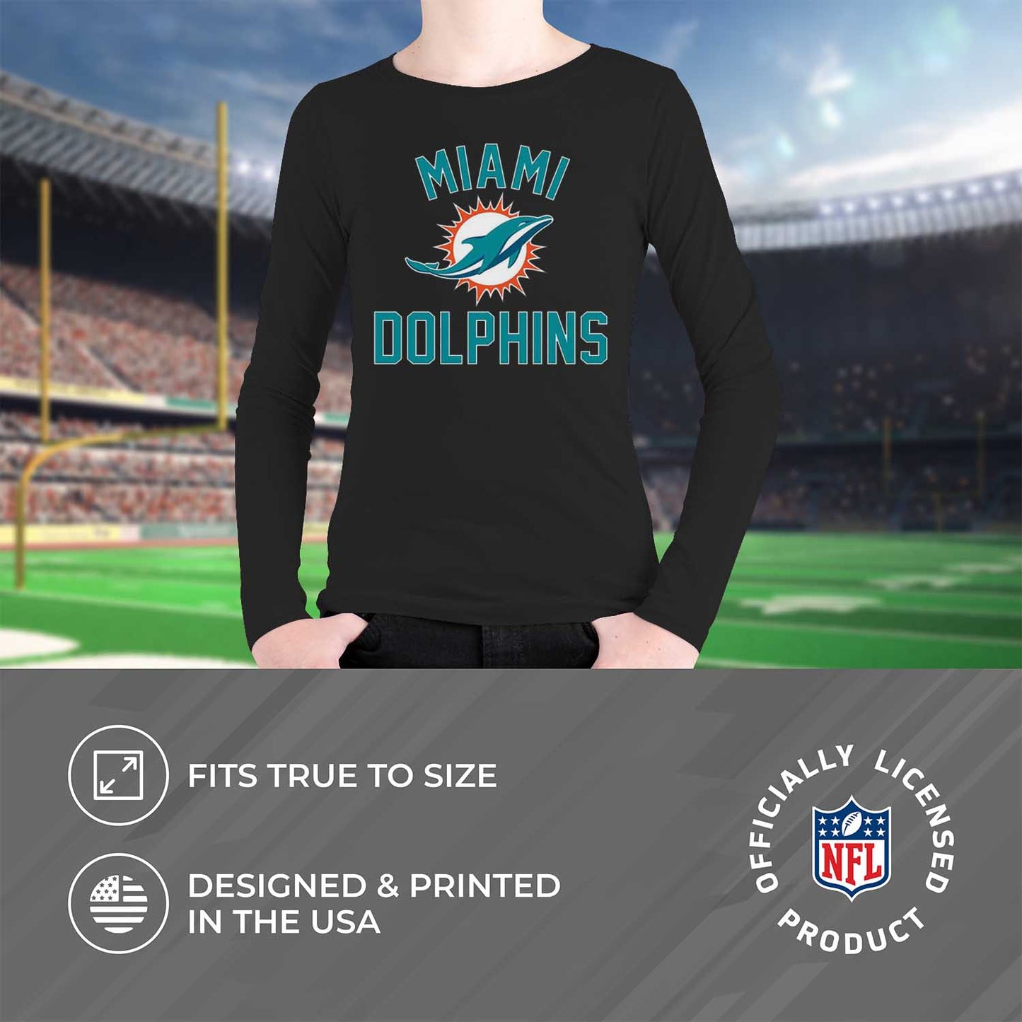 Miami Dolphins NFL Gameday Youth Football Long Sleeve Shirt - Black