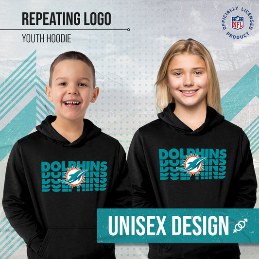 Miami Dolphins NFL Youth Repeating Logo Football Fleece Hooded Sweatshirt - Black