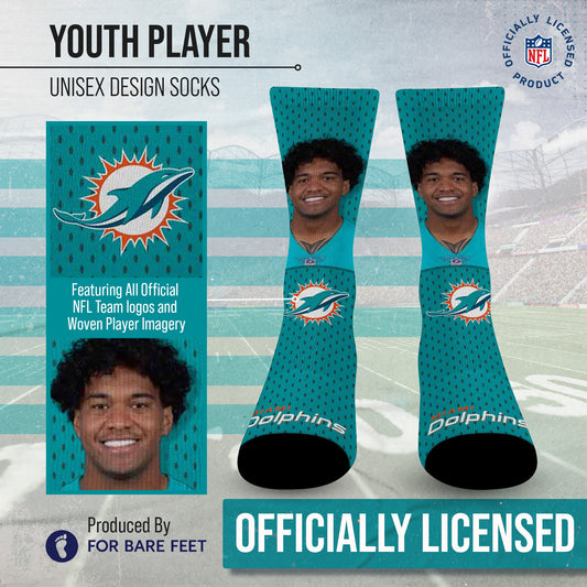 Miami Dolphins NFL Youth Roster Player Crew Socks - Aqua