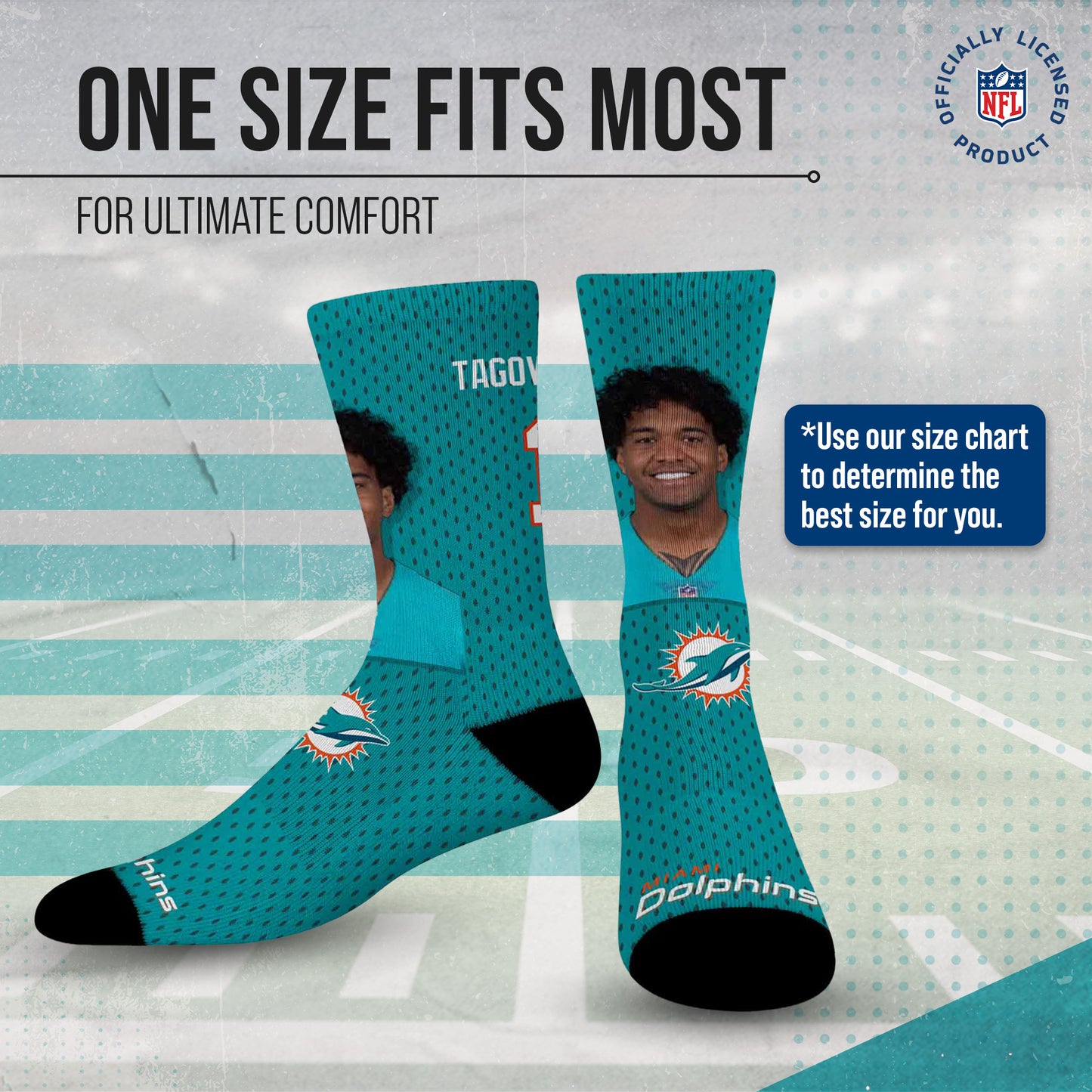 Miami Dolphins NFL Youth Roster Player Crew Socks - Aqua