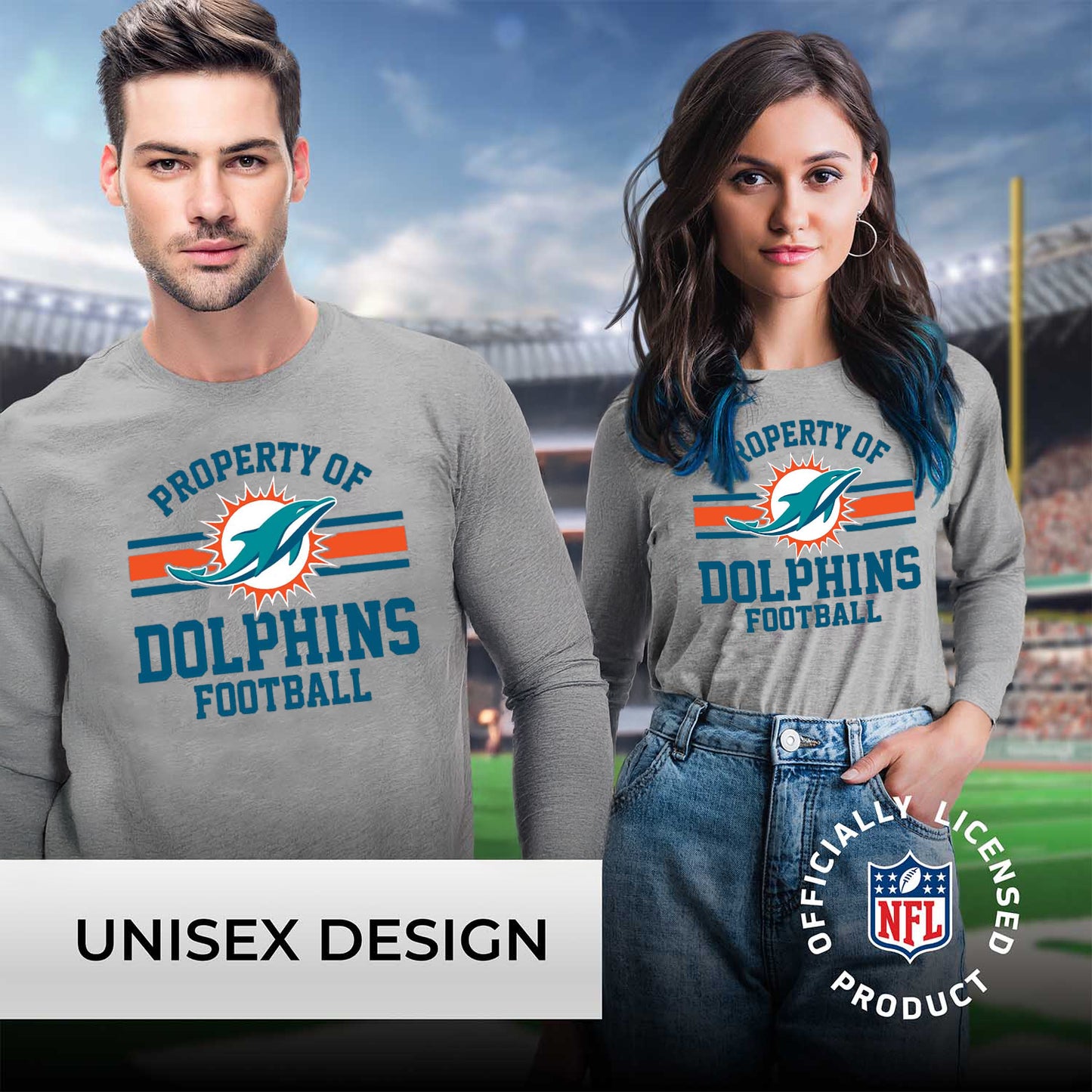 Miami Dolphins NFL Adult Property Of Long SleeveT Shirt - Sport Gray