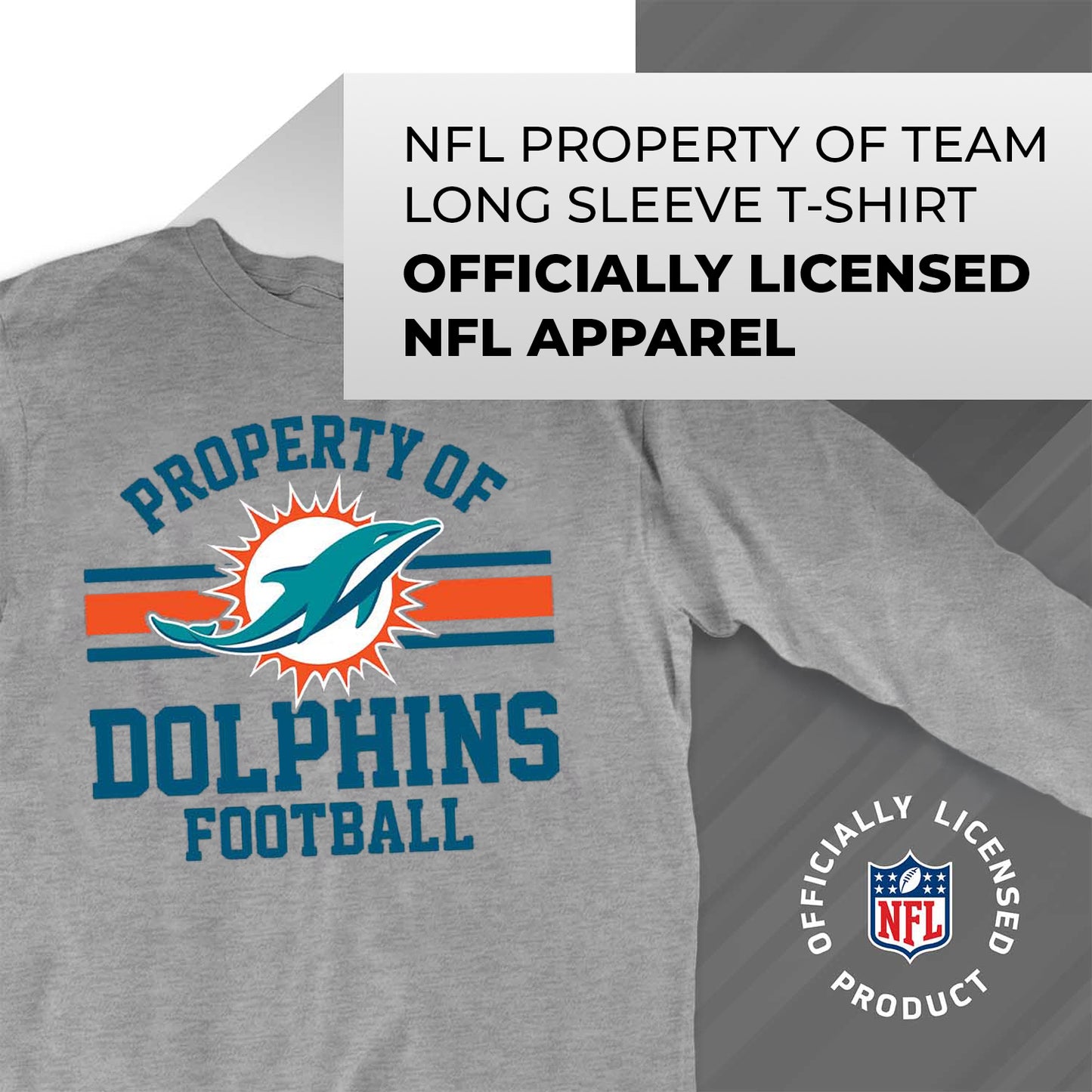 Miami Dolphins NFL Adult Property Of Long SleeveT Shirt - Sport Gray