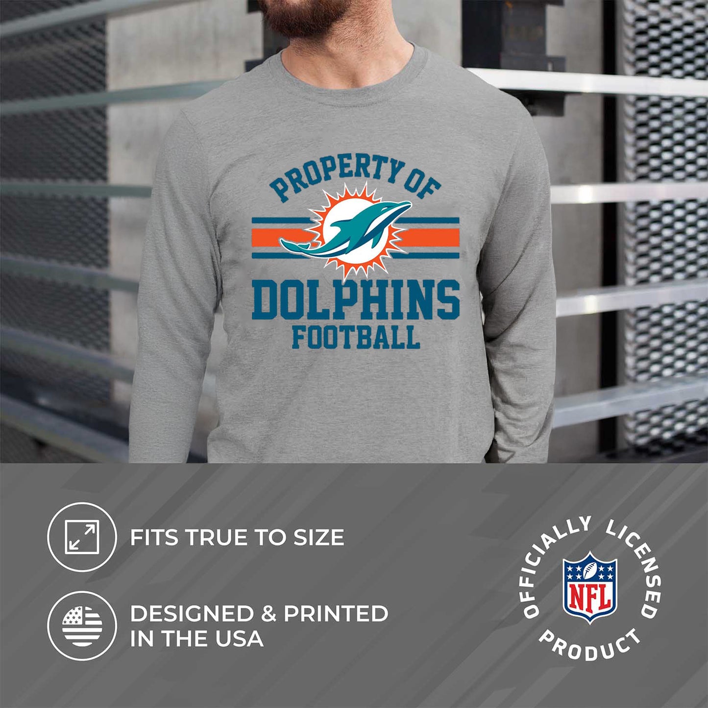 Miami Dolphins NFL Adult Property Of Long SleeveT Shirt - Sport Gray