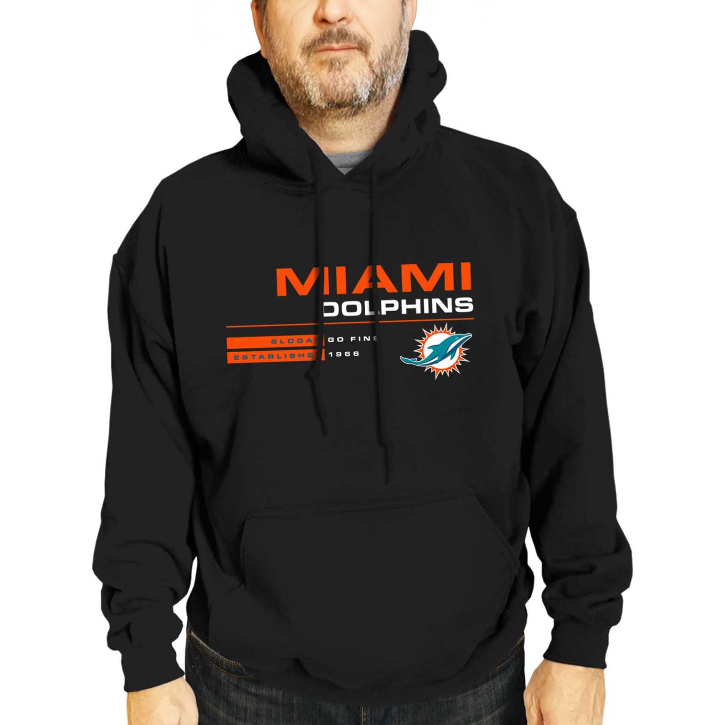 Miami Dolphins Adult NFL Speed Stat Sheet Fleece Hooded Sweatshirt - Black