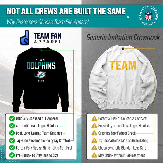 Miami Dolphins Adult NFL Diagonal Fade Color Block Crewneck Sweatshirt - Black