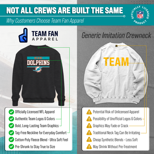 Miami Dolphins NFL Adult Long Sleeve Team Block Charcoal Crewneck Sweatshirt - Charcoal