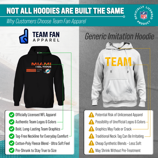 Miami Dolphins Adult NFL Speed Stat Sheet Fleece Hooded Sweatshirt - Black
