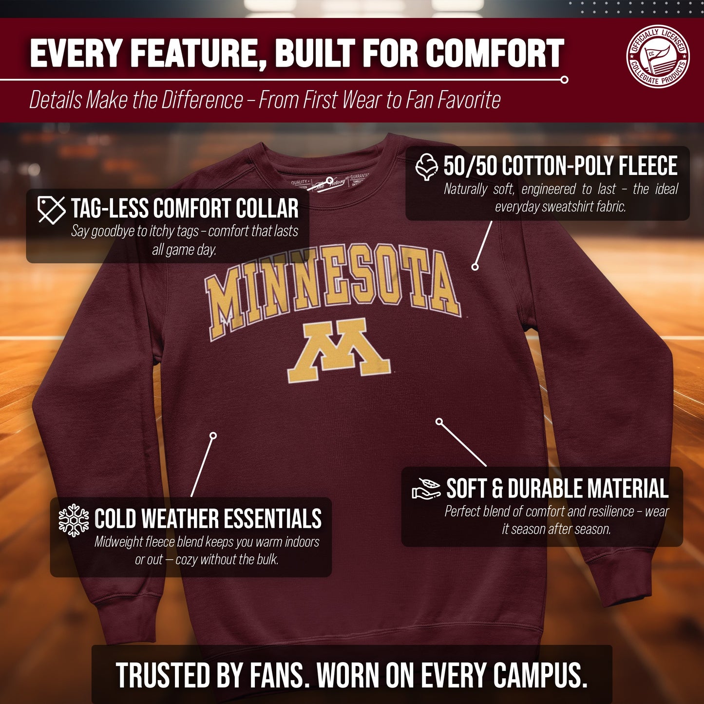 Minnesota Golden Gophers Adult Arch & Logo Soft Style Gameday Crewneck Sweatshirt - Maroon