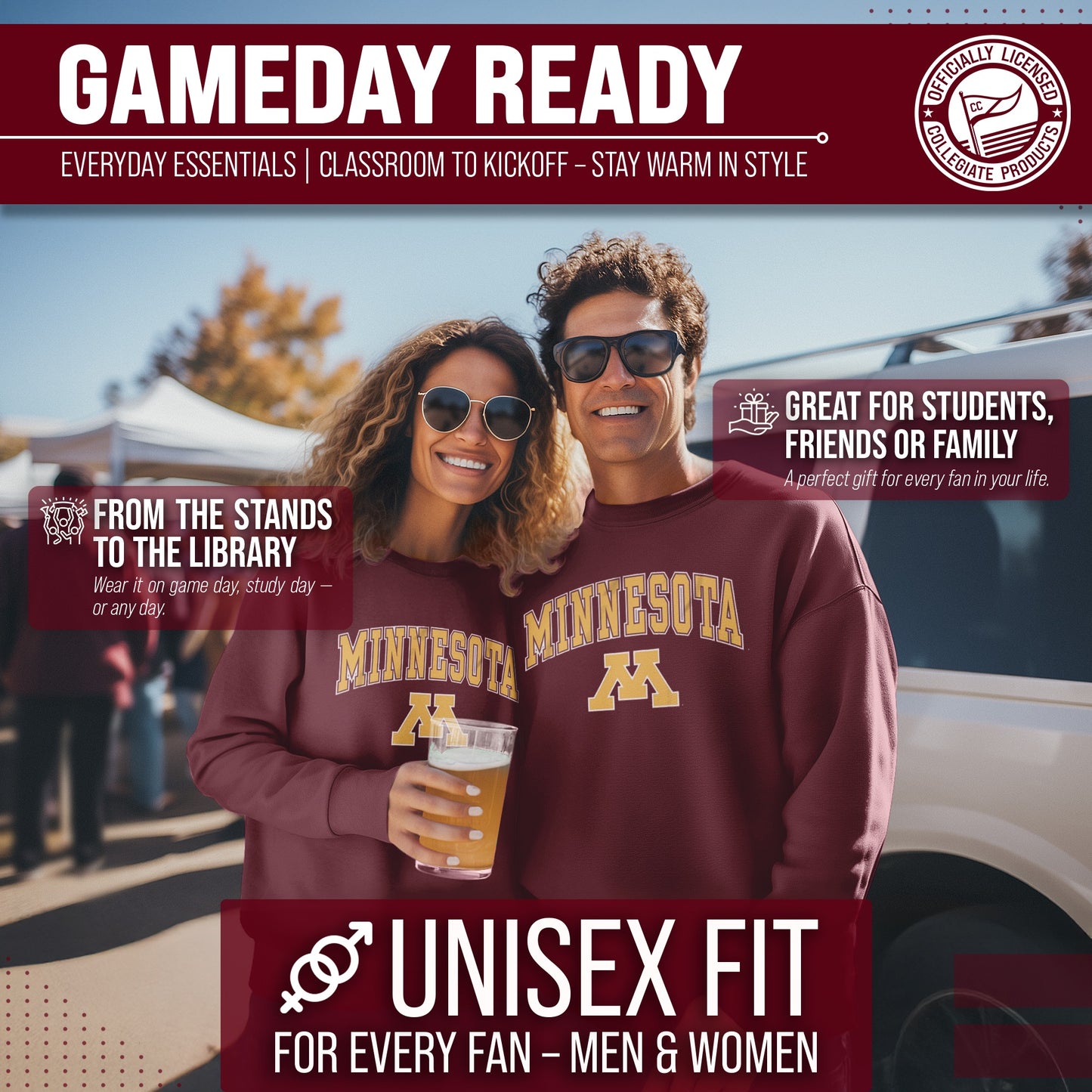 Minnesota Golden Gophers Adult Arch & Logo Soft Style Gameday Crewneck Sweatshirt - Maroon