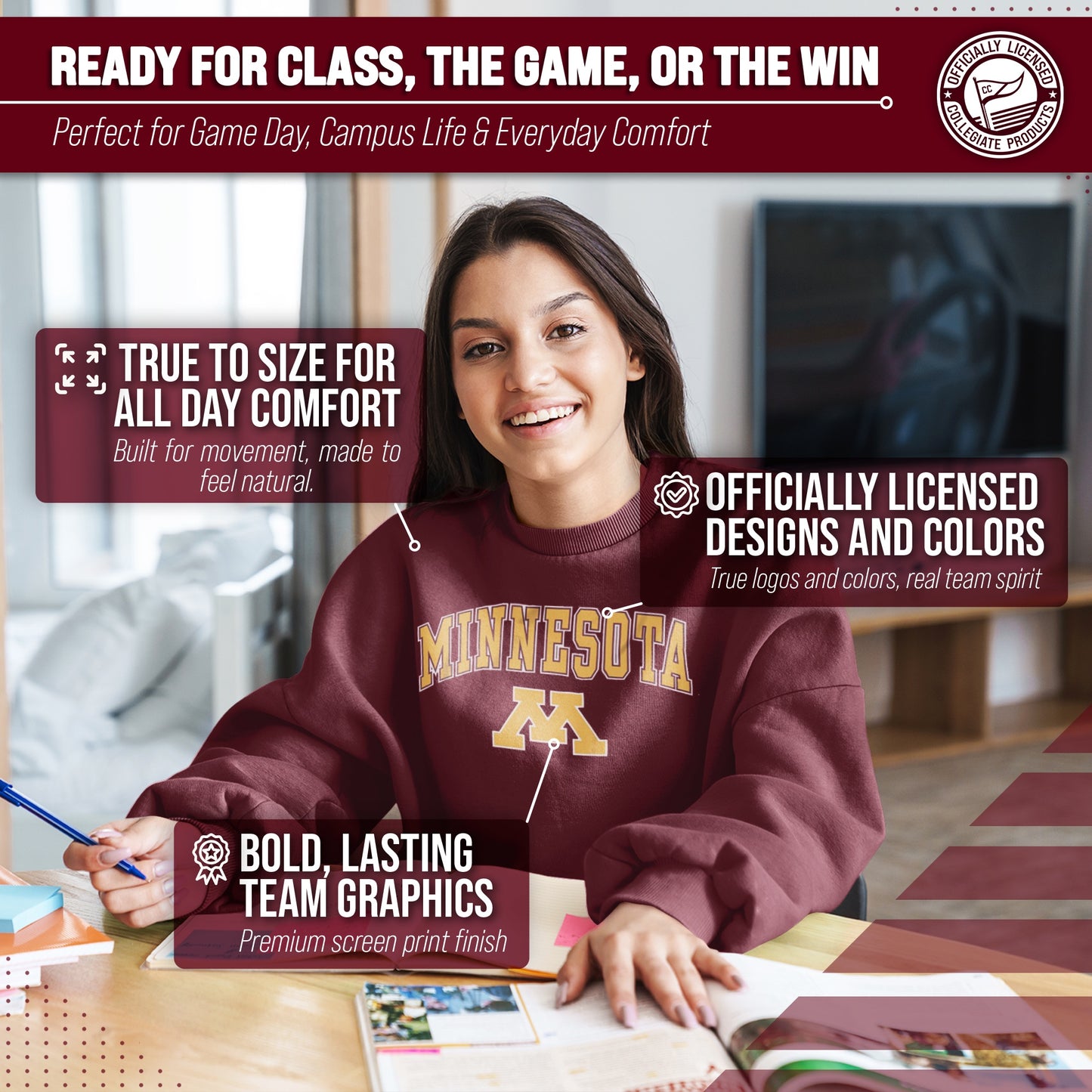 Minnesota Golden Gophers Adult Arch & Logo Soft Style Gameday Crewneck Sweatshirt - Maroon