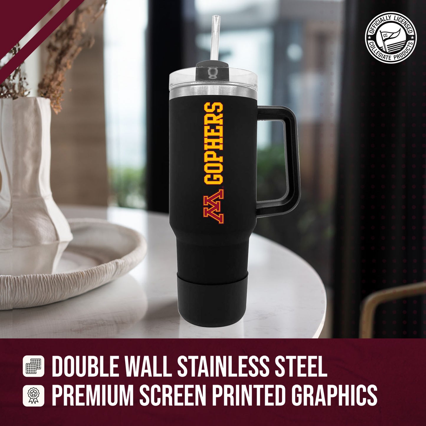 Minnesota Golden Gophers College & University 40 oz Travel Tumbler With Handle - Black