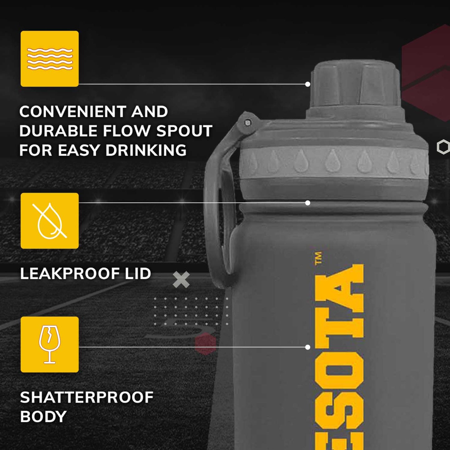 Minnesota Golden Gophers NCAA Stainless Steel Water Bottle - Sport Gray