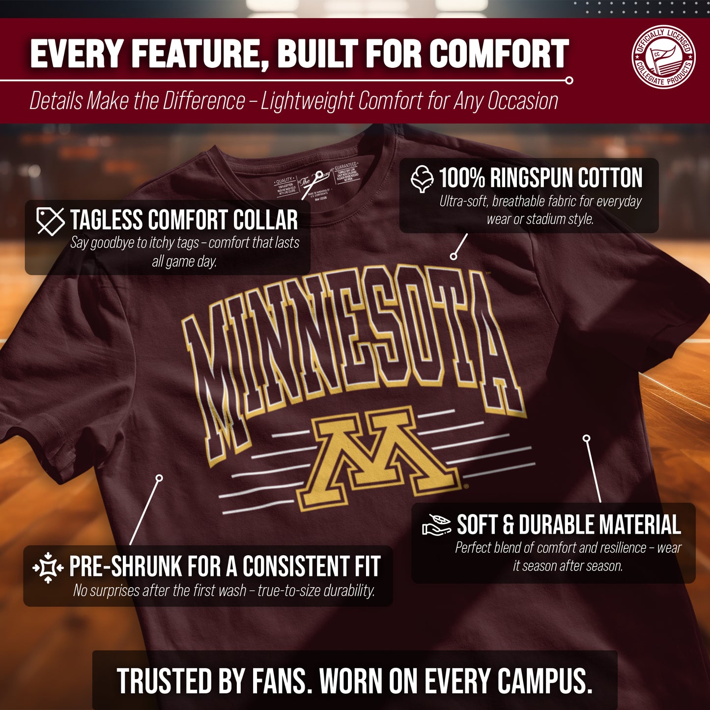 Minnesota Golden Gophers NCAA Adult Unisex Overtime Classics T-Shirt - Maroon