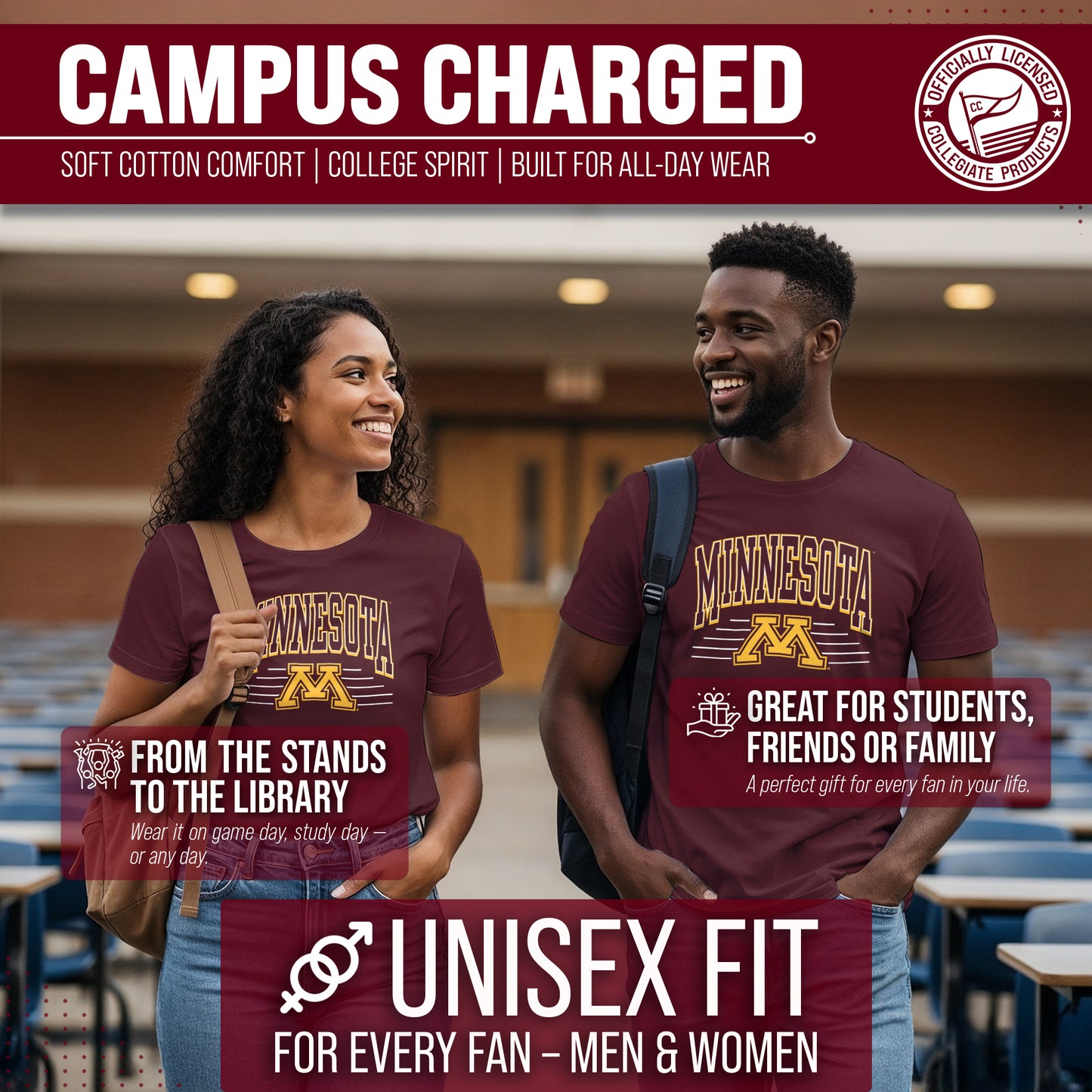 Minnesota Golden Gophers NCAA Adult Unisex Overtime Classics T-Shirt - Maroon